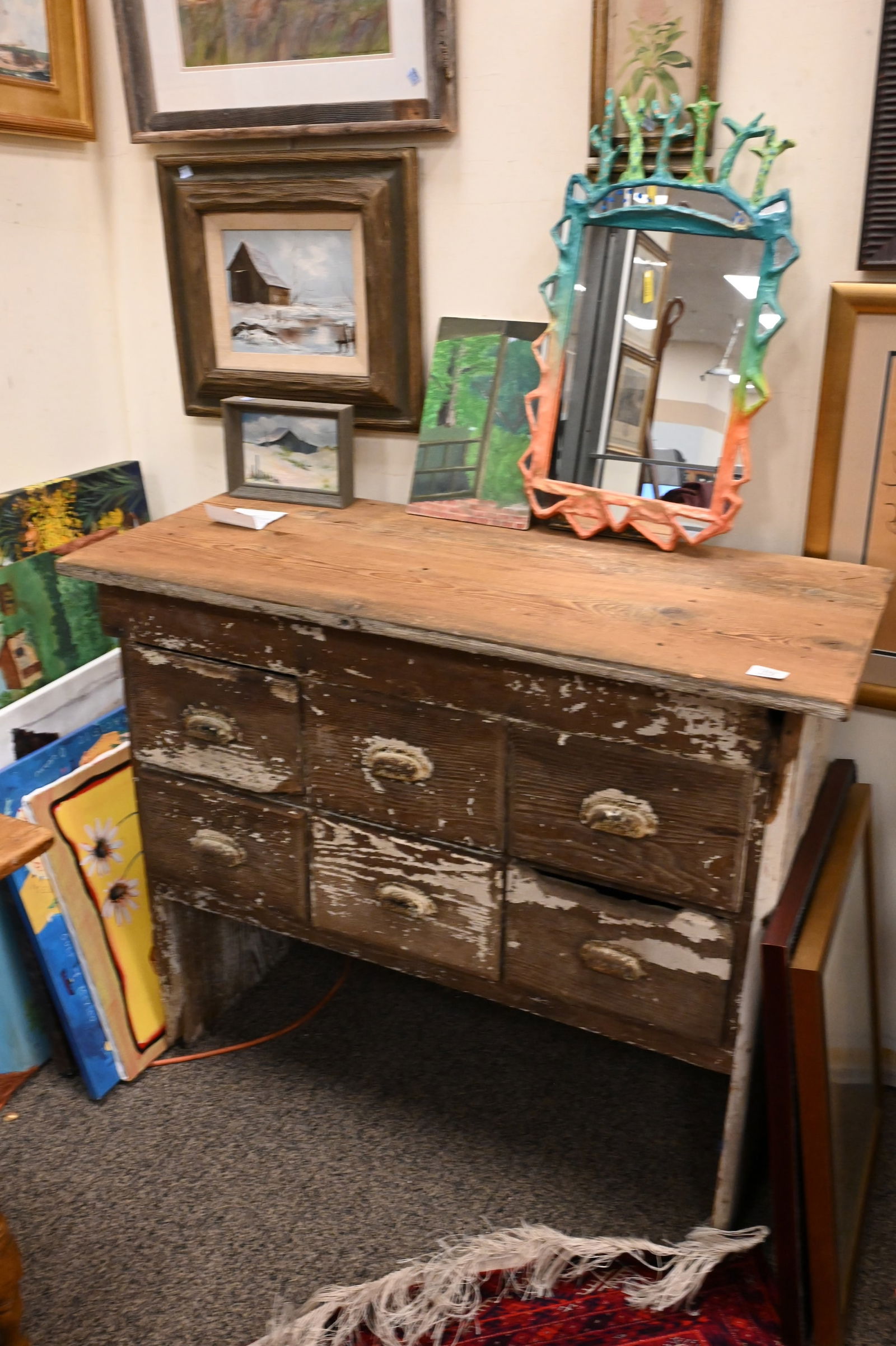 Primitive Style Six Drawer Cabinet - 2