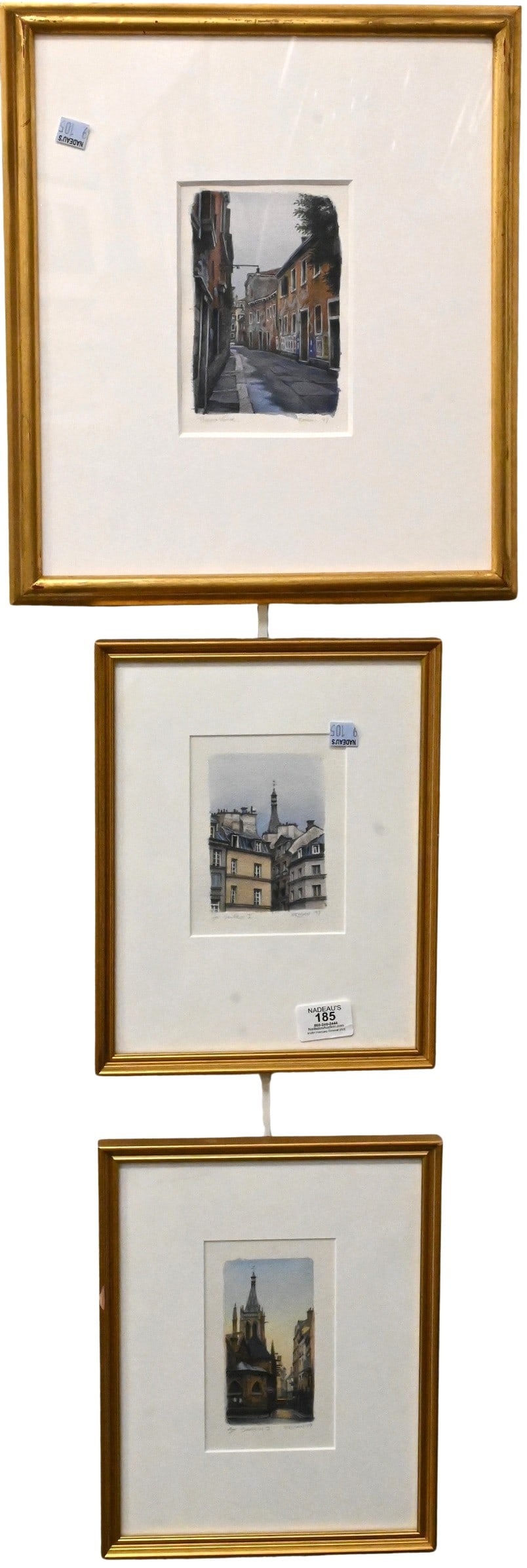 Three: Frederick A. Brosen (American B.1954): Three: Frederick A. Brosen (American B.1954) "St. Severin I", 1999 Watercolor, pencil on paper 5 1/2" x 4" sight "St. Severin II", 1999 Watercolor, pencil on paper 6" x 3 1/2" sight "Piscina