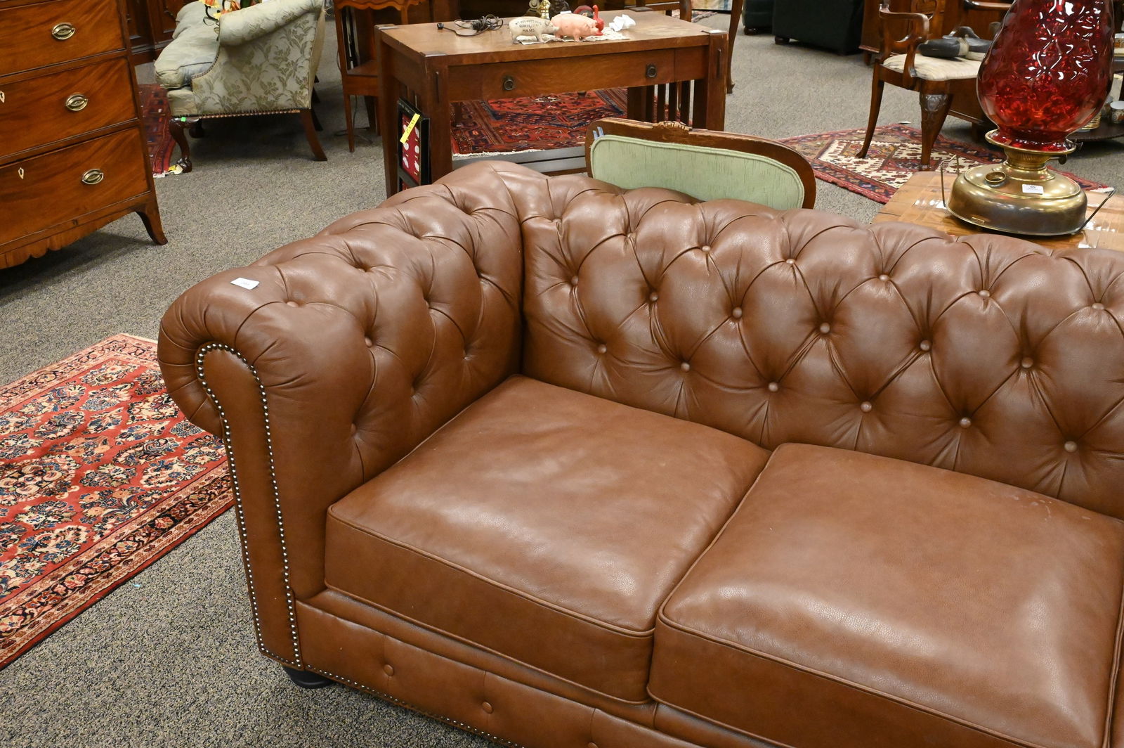 Chesterfield Brown Leather Sofa - 4