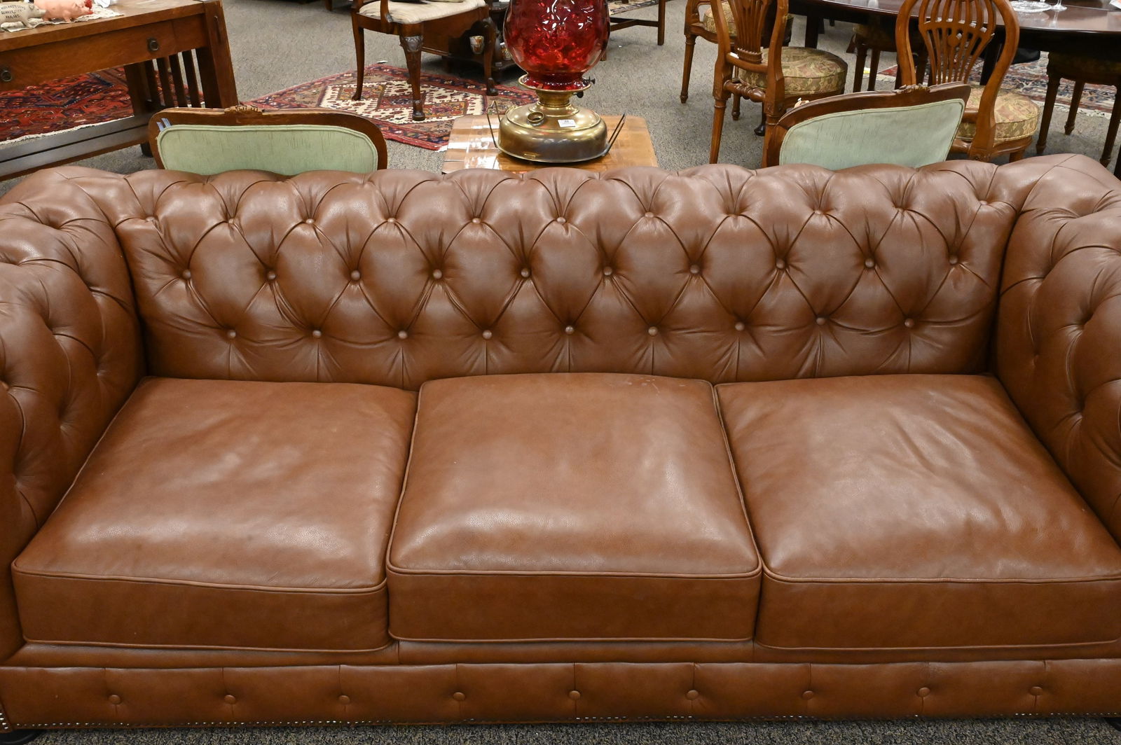 Chesterfield Brown Leather Sofa - 5