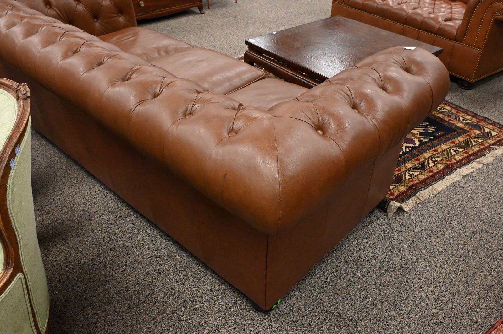 Chesterfield Brown Leather Sofa - 6
