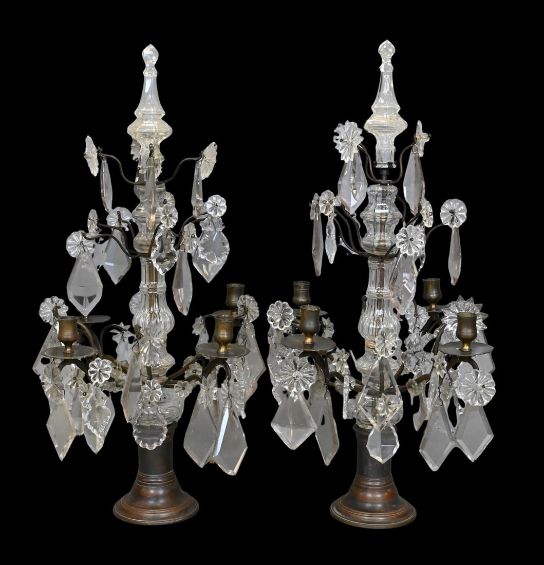 Pair of Louis XV Bronze and Cut Glass Girandoles (1 of 10)