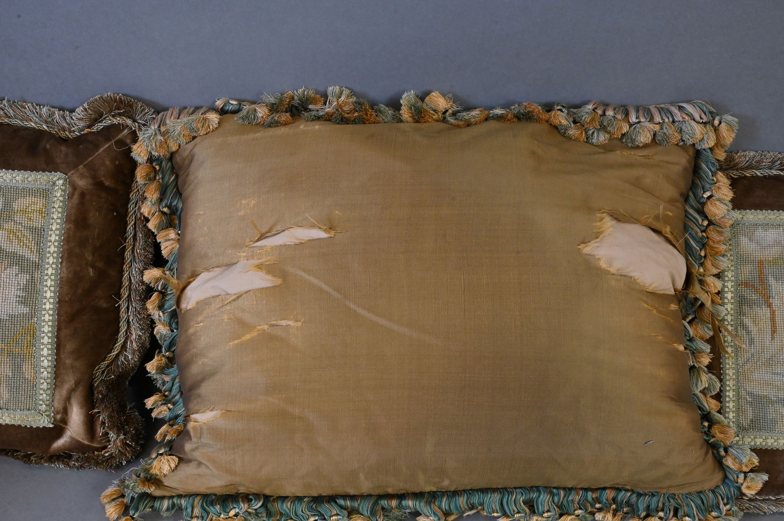 Three Antique Continental Tapestry Pillows - 3