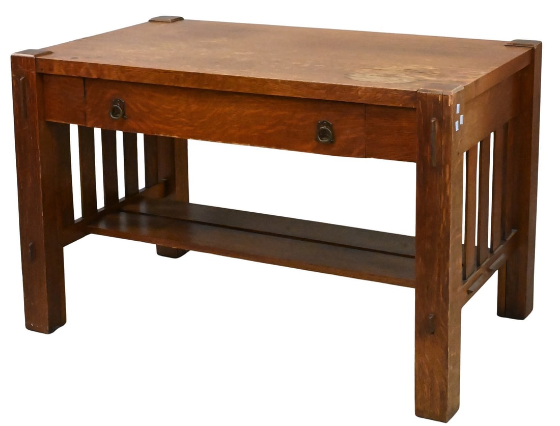 Mission Oak Writing Table with Drawer (1 of 4)