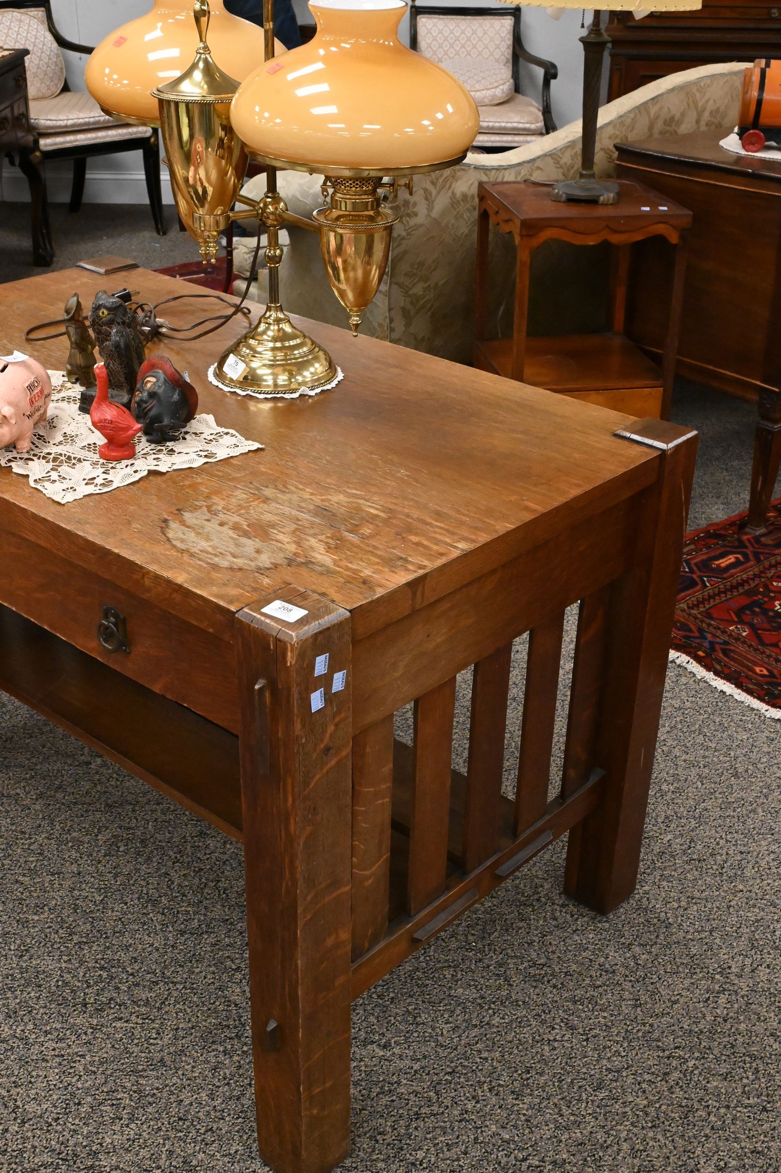 Mission Oak Writing Table with Drawer - 2