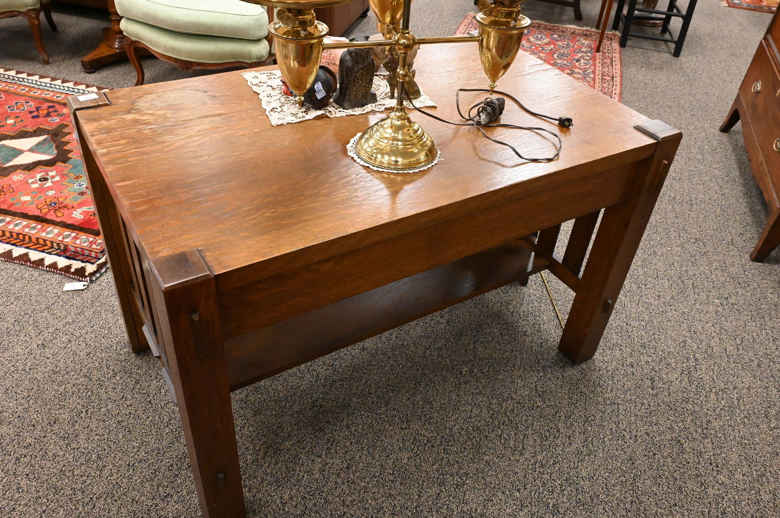 Mission Oak Writing Table with Drawer - 4