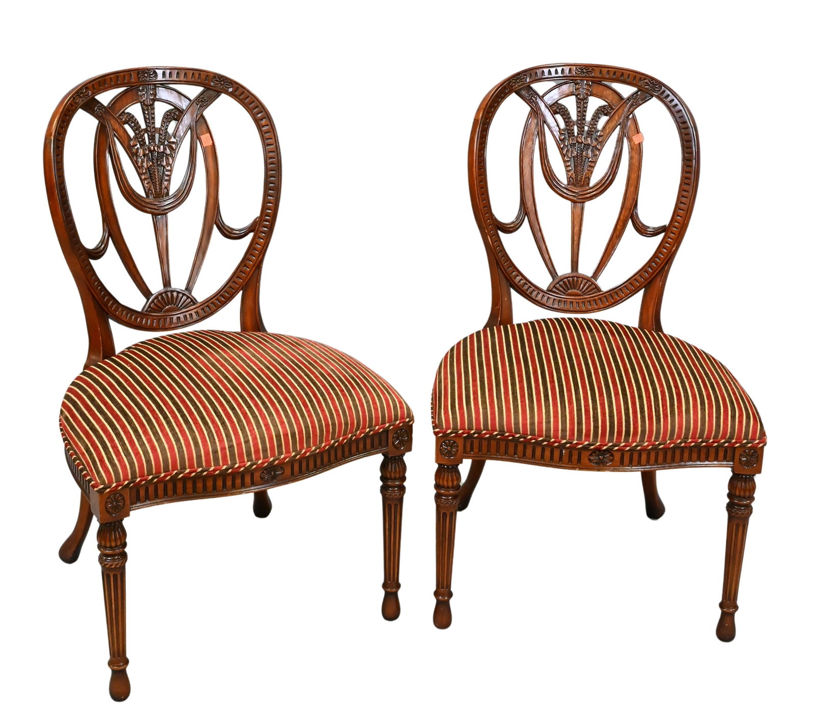 Pair of Ardley Hall Mahogany Wheel Back Side Chairs: Pair of Ardley Hall Mahogany Wheel Back Side Chairs having clean fully upholstered seats height 38 1/2 inches, width 24 inches
