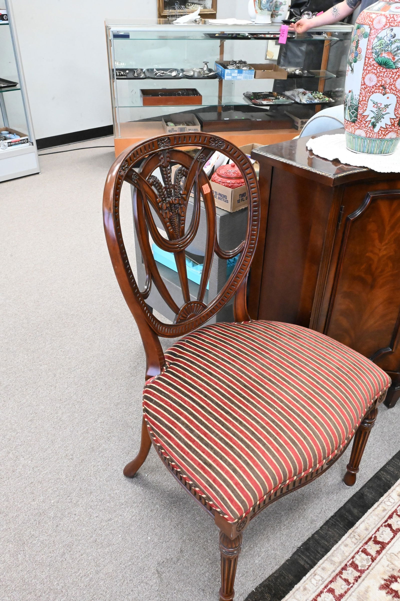 Pair of Ardley Hall Mahogany Wheel Back Side Chairs: Pair of Ardley Hall Mahogany Wheel Back Side Chairs having clean fully upholstered seats height 38 1/2 inches, width 24 inches
