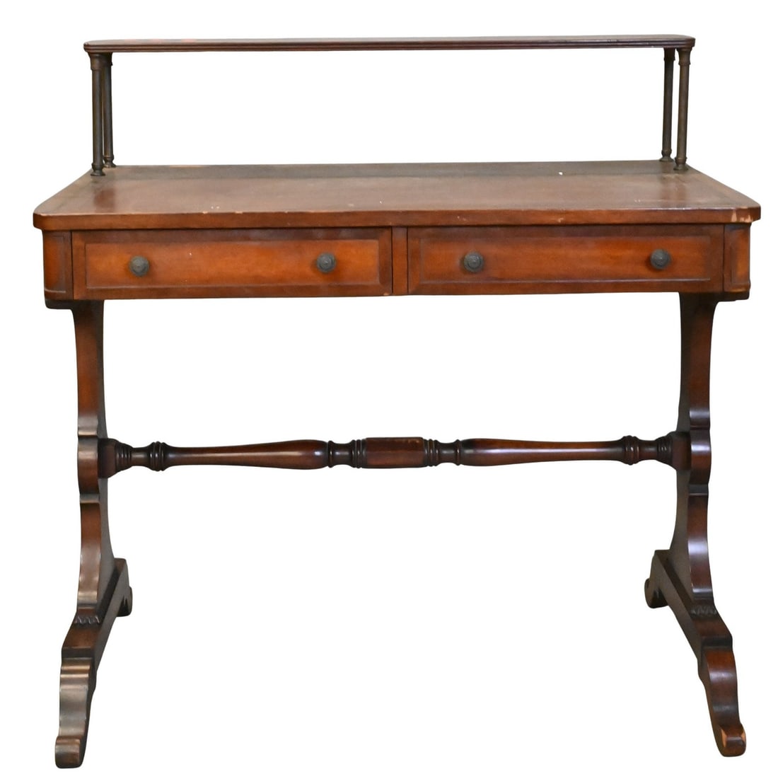 Regency Style Tooled Leather Inset Wood Writing Desk (1 of 5)