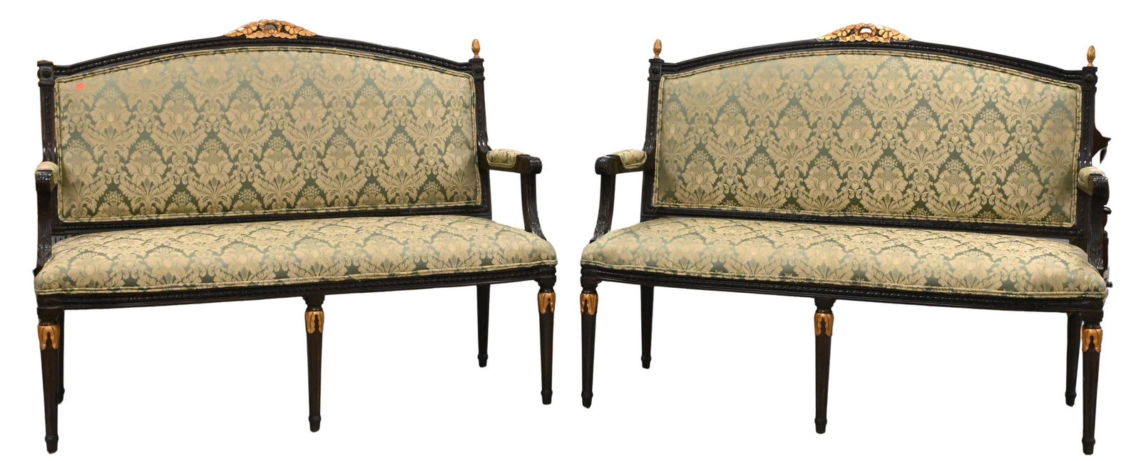 Pair of Louis XVI Style Settees with Silk Damask Upholstery (1 of 7)