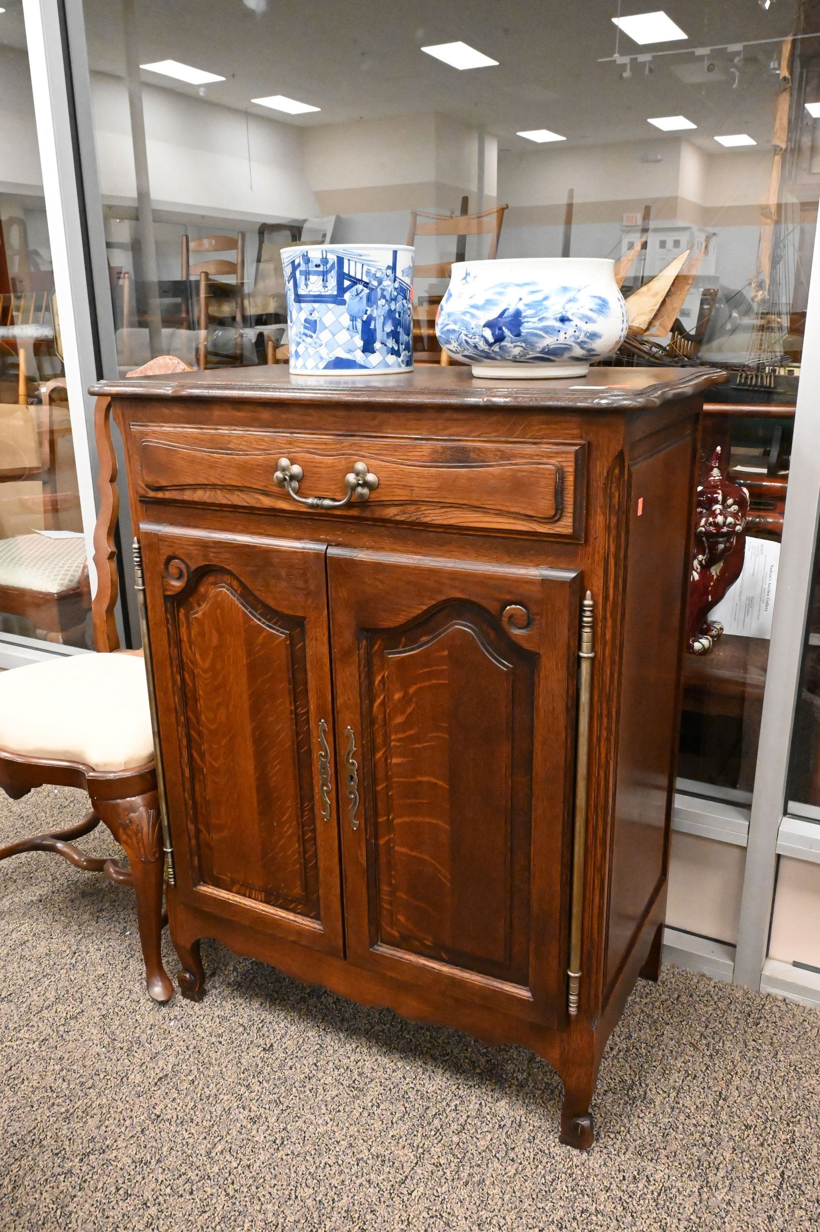 Louis XV Style Oak Cabinet: Louis XV Style Oak Cabinet height 42 inches, top 18 1/2" x 32" Provenance: Part of a large Western art collection from Massachusetts