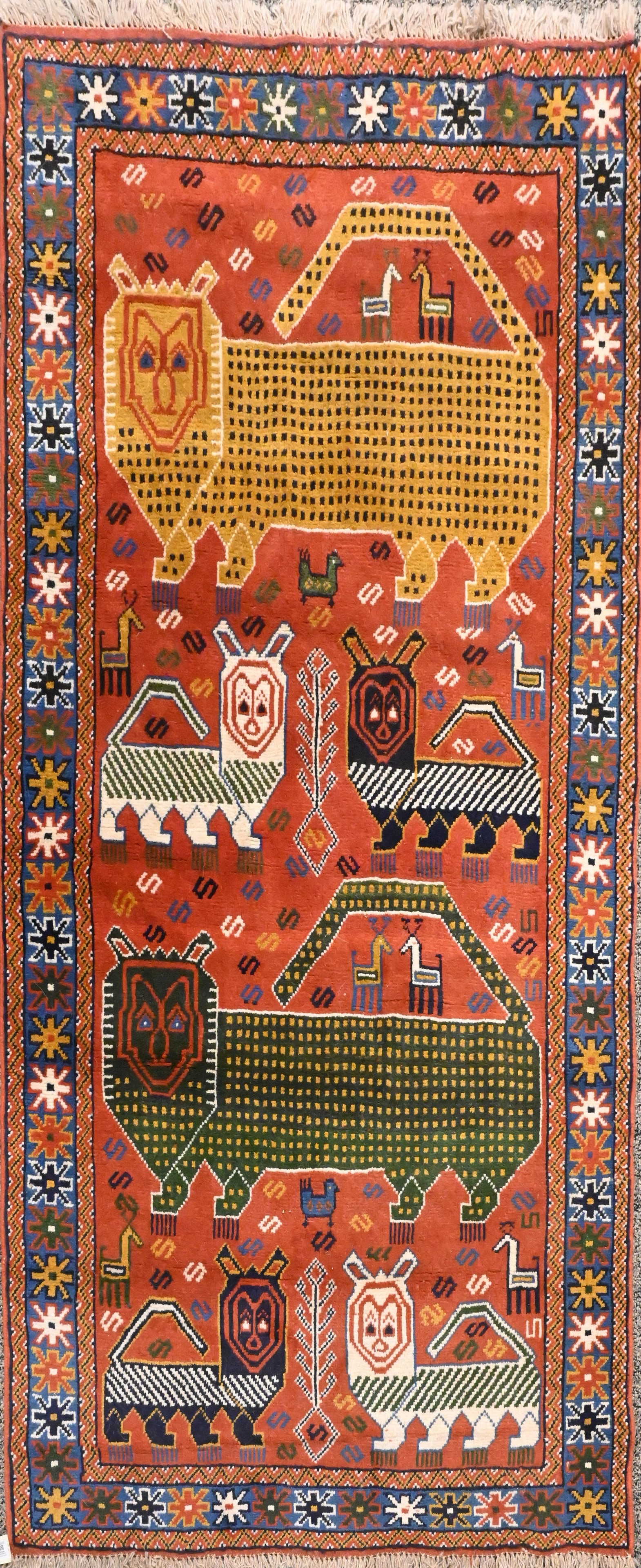 Caucasian Style Oriental Throw Rug with Animals (1 of 5)