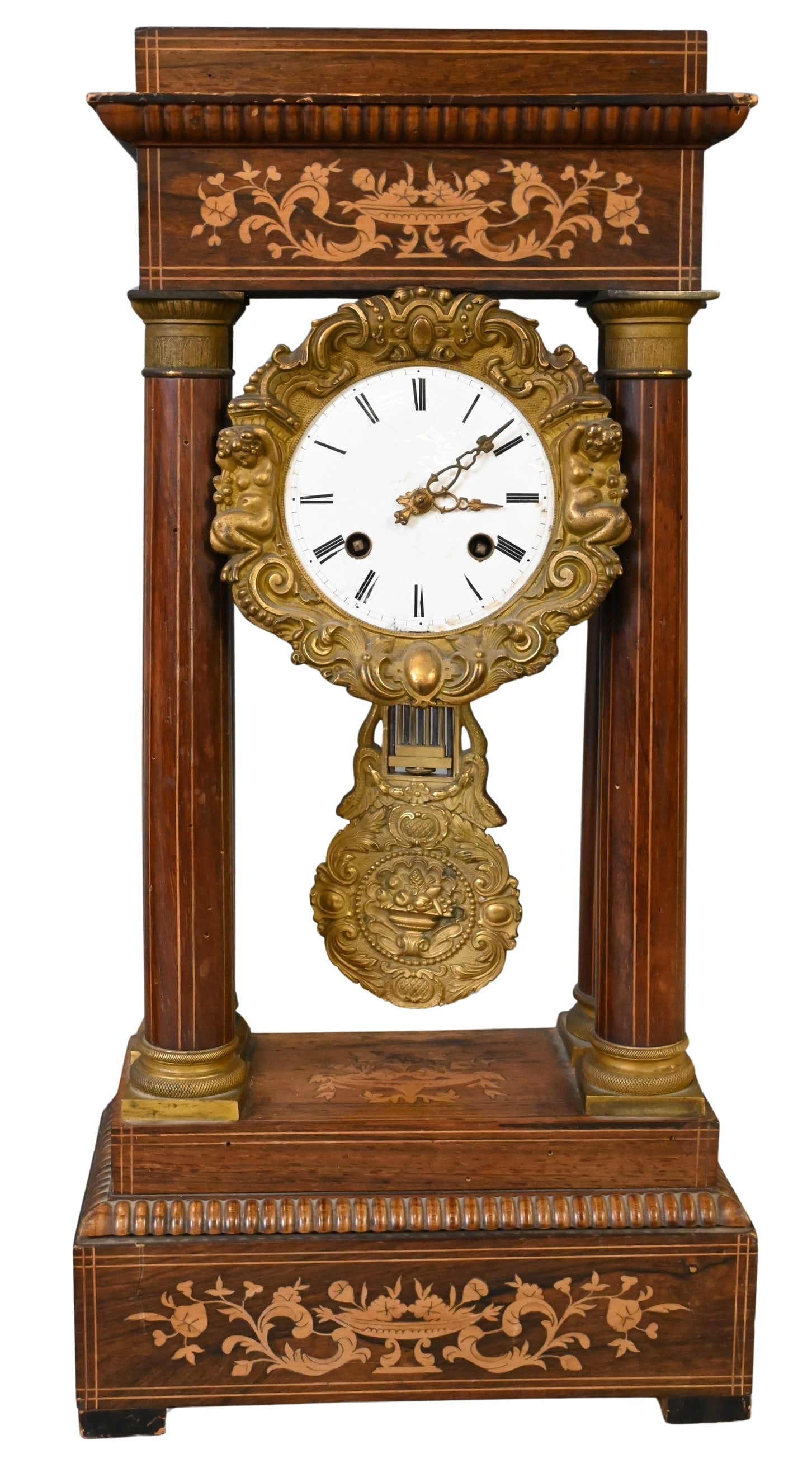 French Empire Inlaid and Gilt Mounted Portico Clock (1 of 4)