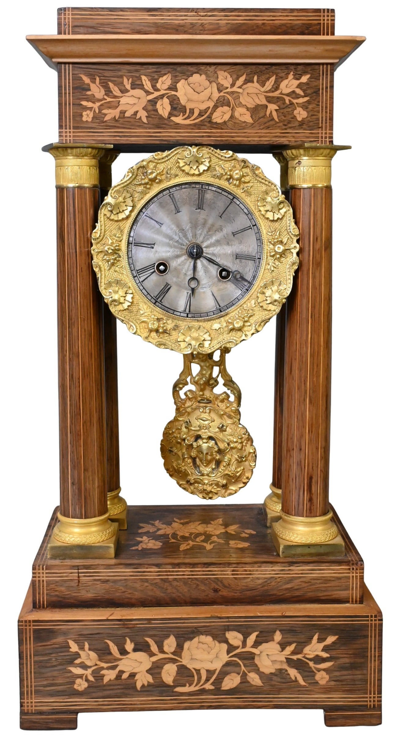 French Empire Inlaid and Gilt Mounted Portico Clock (1 of 5)