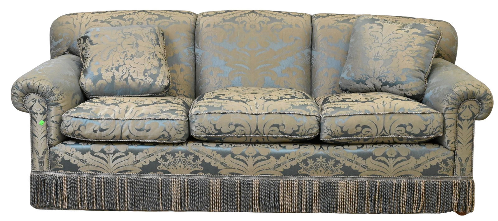 Custom Blue Fortery Silk Upholstered Sofa (1 of 4)