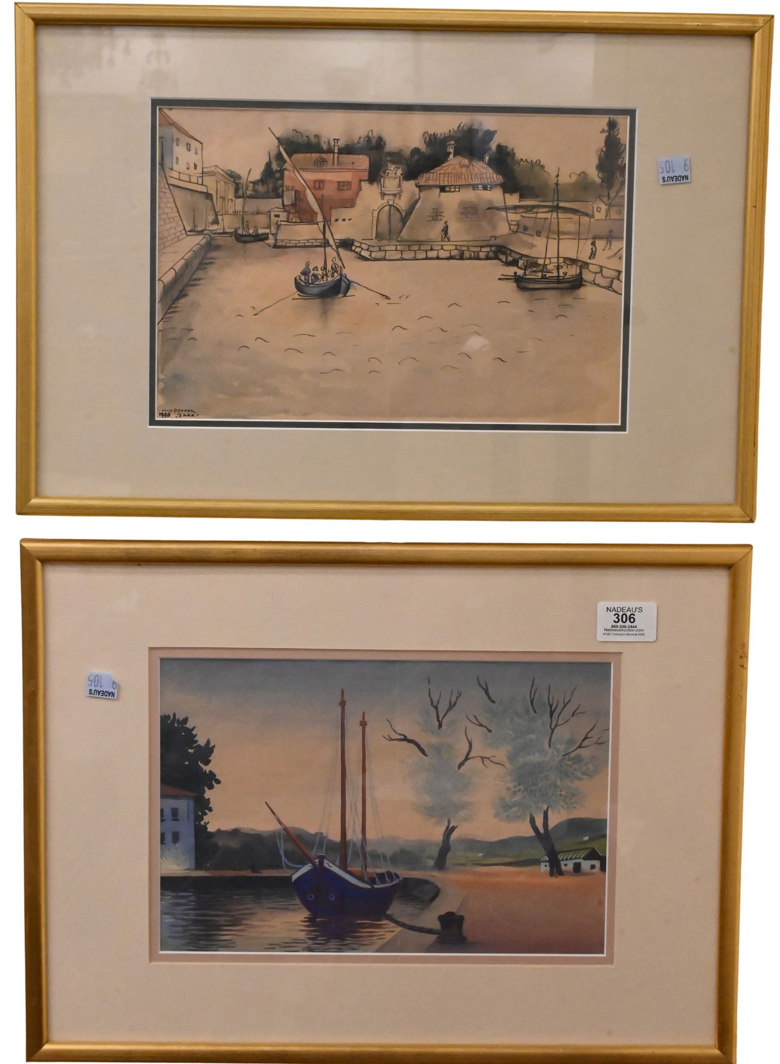 Set of Three Framed Continental Watercolors (1 of 4)
