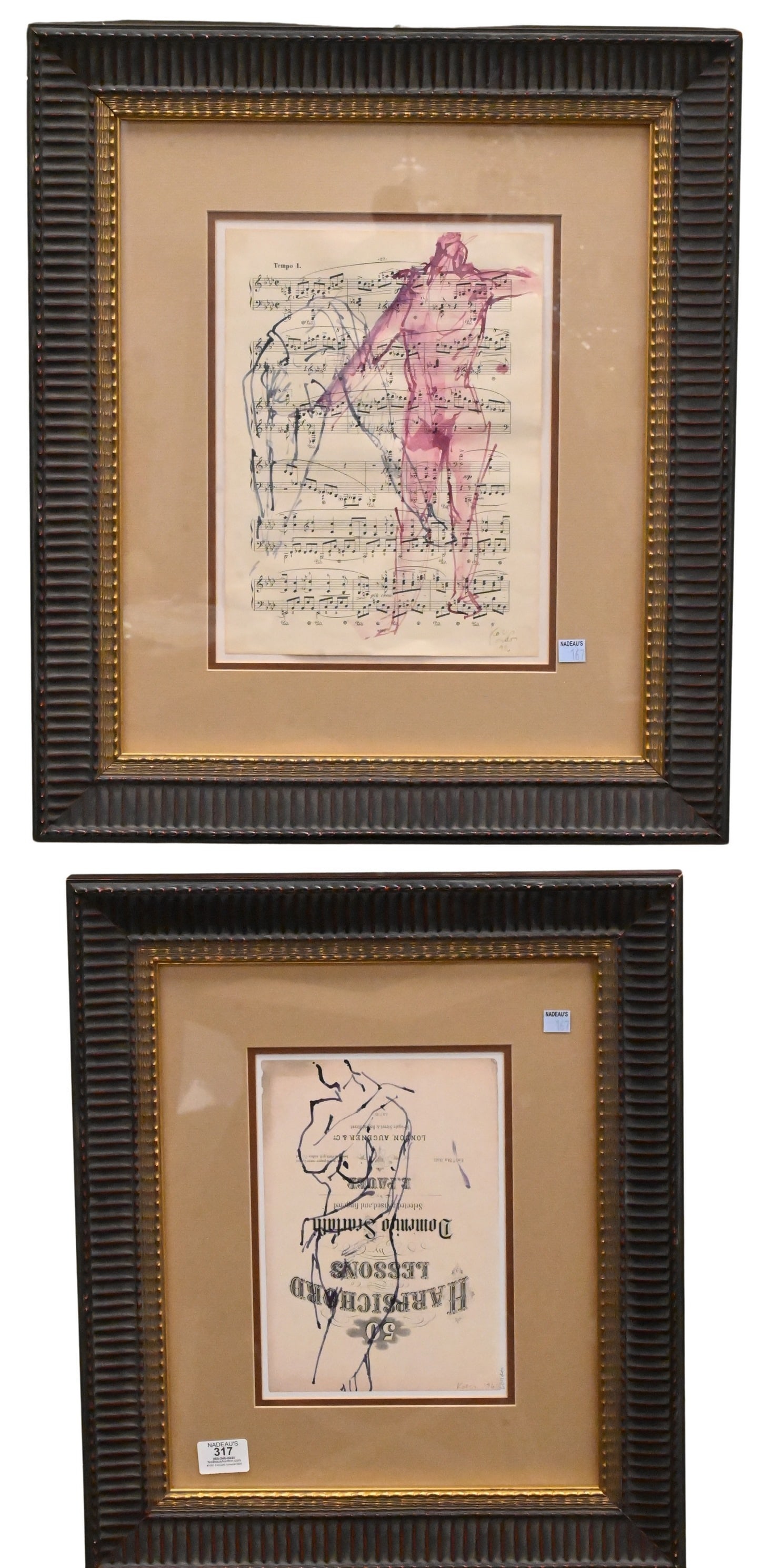 Five Framed Stylized Figure Studies: Five Framed Stylized Figure Studies to include Two: Theodore Anagnostaras (Greek/American 1915-2005) Female Figure Studies Pen on paper Signed lower right Three mixed media studies of nude figures on