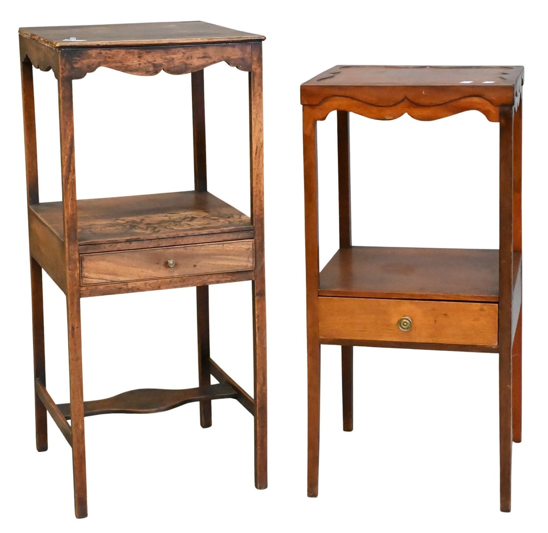 Near Pair of Continental Two Tier Stands: Near Pair of Continental Two Tier Stands each having one drawer height 32 inches and 29 inches