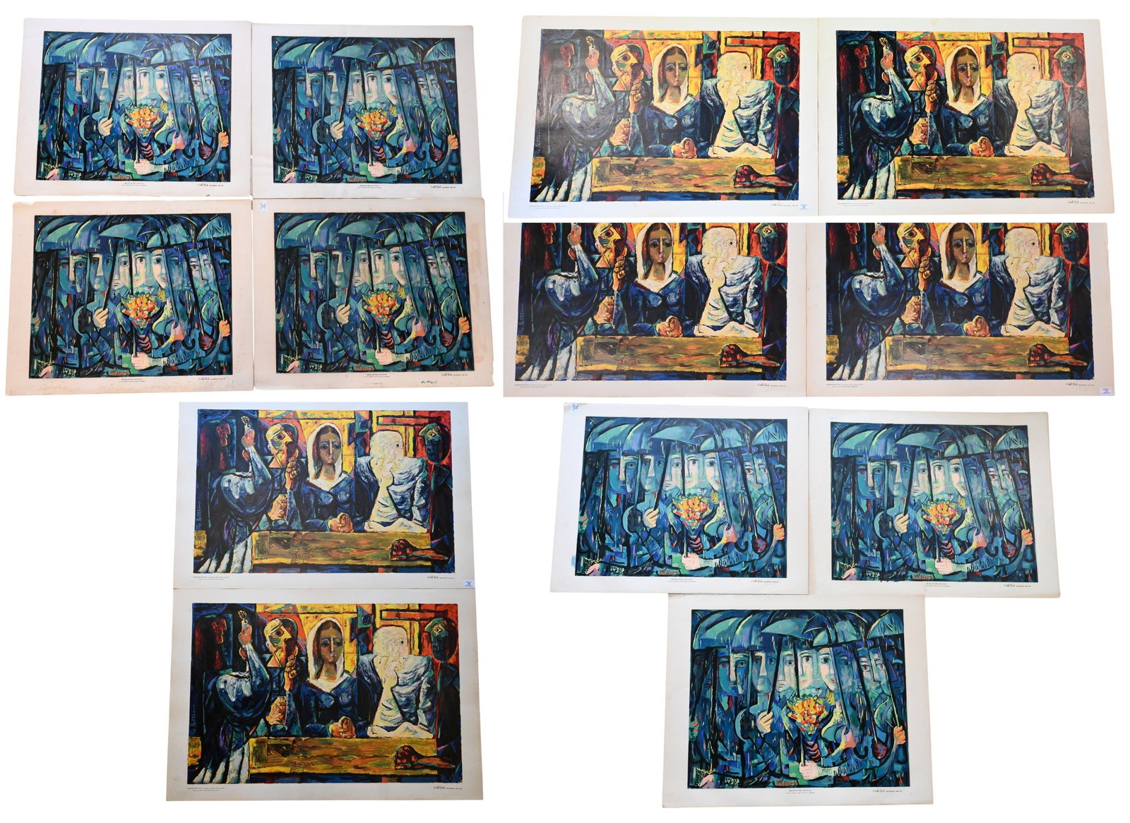 Fourteen: Abraham Rattner (American 1893-1978) to include: Fourteen: Abraham Rattner (American 1893-1978) to include Eight "April Showers", circa 1950 Screenprints by Esther Gentle Reproductions, New York Both signed in plate Rattner, Composition, April