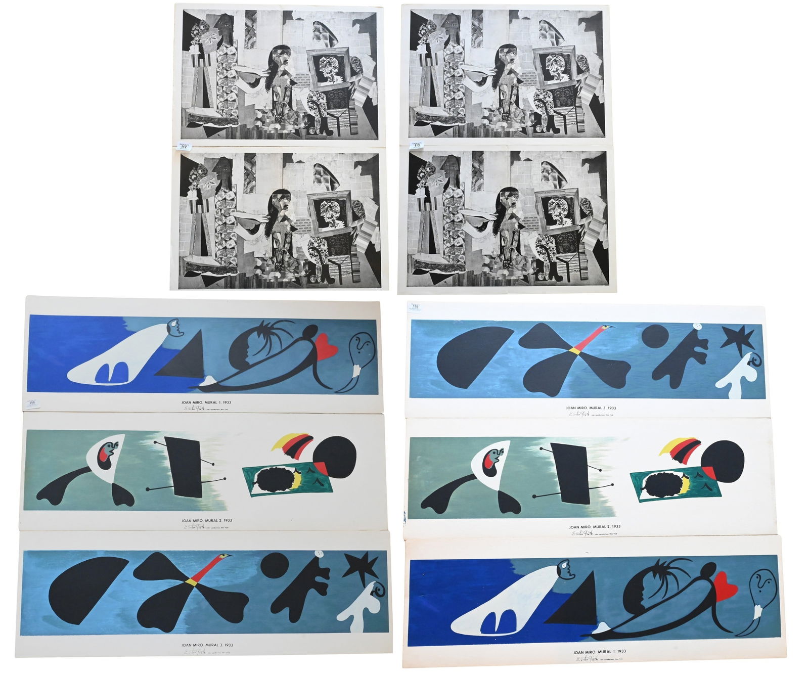 Group of Unframed Works to include: Group of Unframed Works to include Six: Joan Miro (Spanish 1893-1983) Two "Mural I" 1933 Two "Mural II", 1933 Two "Mural III", 1933 Serigraphs Esther Gentle Color Reproductions, New York 13" x