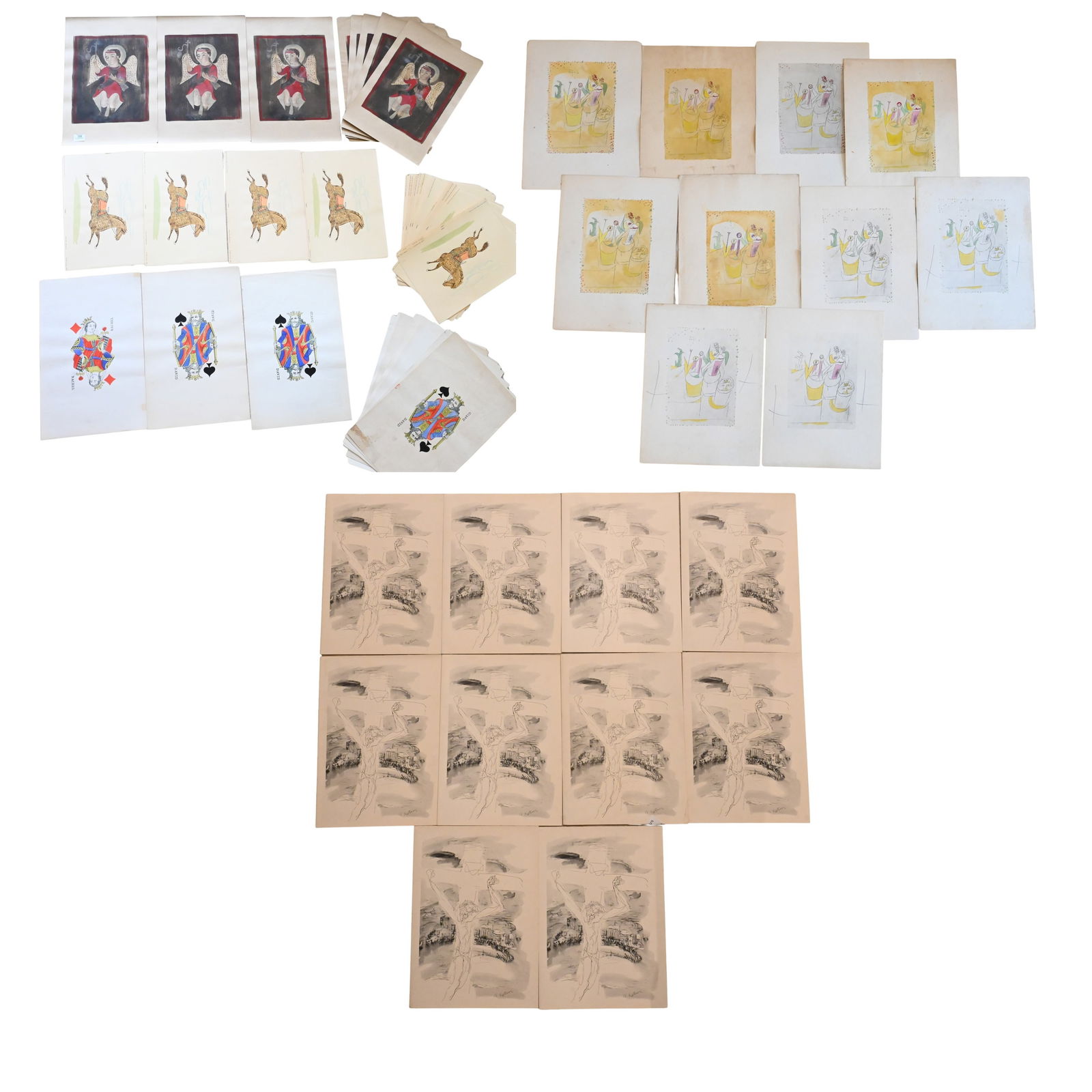 Large Grouping of Unframed Works to include: Large Grouping of Unframed Works to include Ten: Abraham Rattner (American 1893-1978) "Christ on the Cross" Crucifixion Scene Booklet prints Signed in plate A.Rattner 10 1/2" x 7 1/2" image