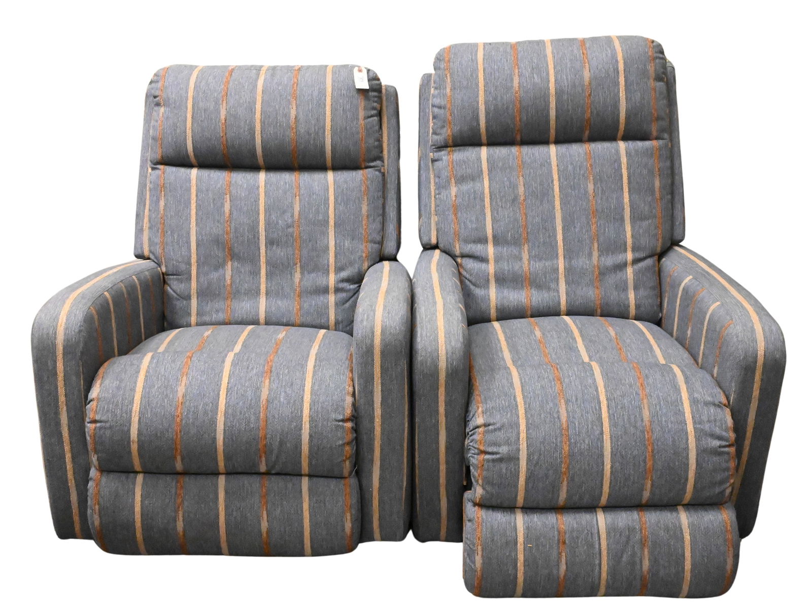 Pair of Lay-Z-Boy Upholstered Power Reclining Chairs: Pair of Lay-Z-Boy Upholstered Power Reclining Chairs line new, complete with Timotion TPZ power supply height 40 inches, width 31 inches, depth 29 inches