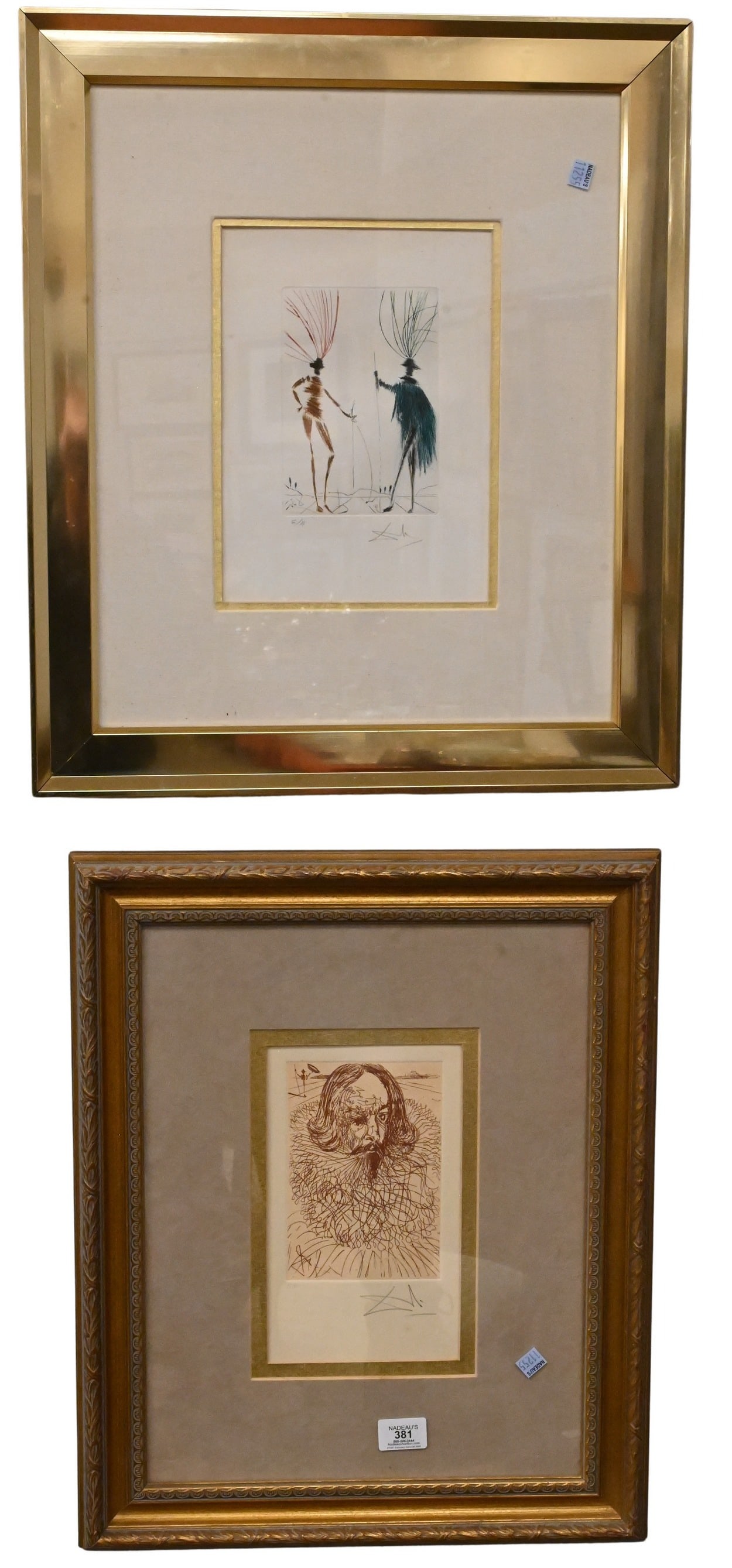 Two: Salvador Dali (Spanish 1904-1989): Two: Salvador Dali (Spanish 1904-1989) Portrait of Shakespeare Etching in sepia tint, artist proof edition Signed lower right, Dali 7" x 5" plate "The Two Gentlemen of Verona" from the