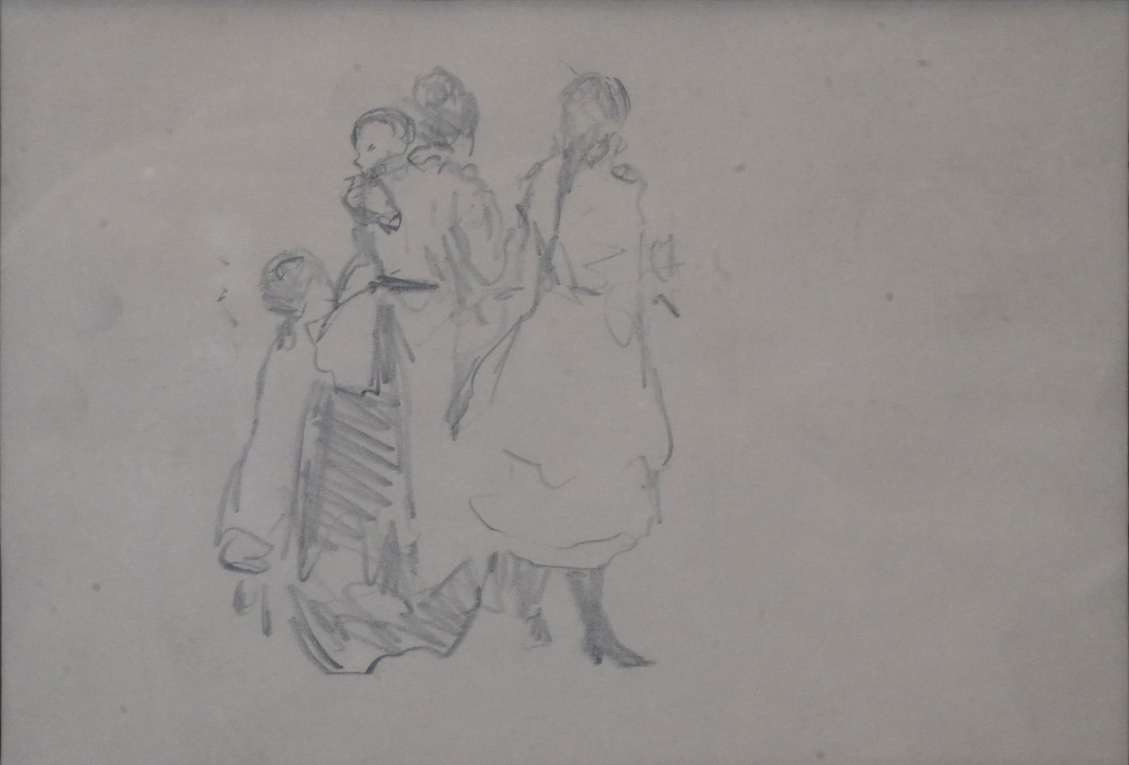 Continental School, in the manner of Camille Pissarro (French 1830-1903): Continental School, in the manner of Camille Pissarro (French 1830-1903) Study of Figures Light graphite sketch depicting a small group of figures, including a woman holding a child and two