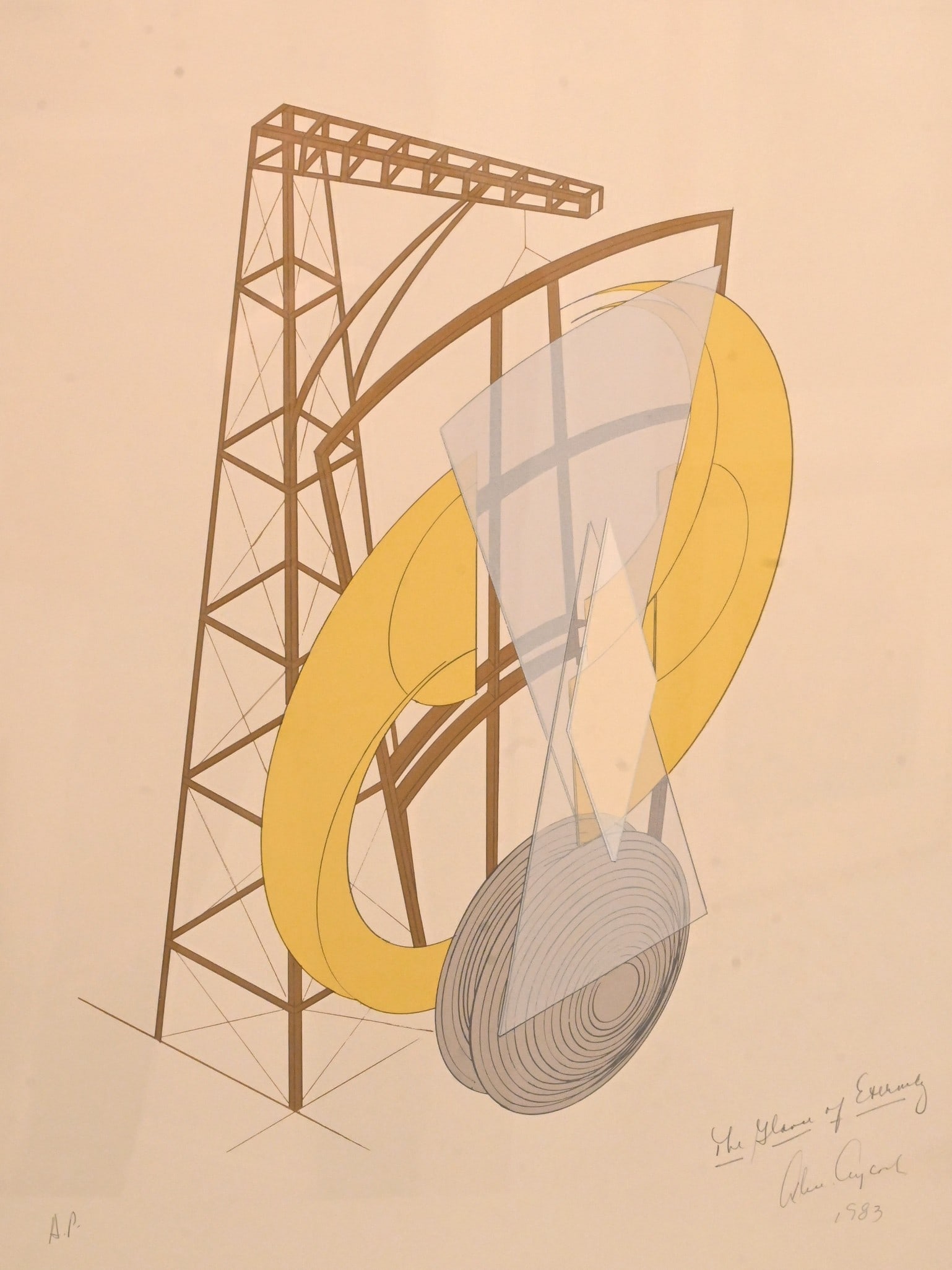 Alice Aycock (American B.1946): Alice Aycock (American B.1946) "The Glance of Eternity", 1983 Screenprint, artist proof edition Signed, titled and numbered in pencil lower right Alice Aycock 1983 24" x 18" sheet, 31" x 25" frame Pro