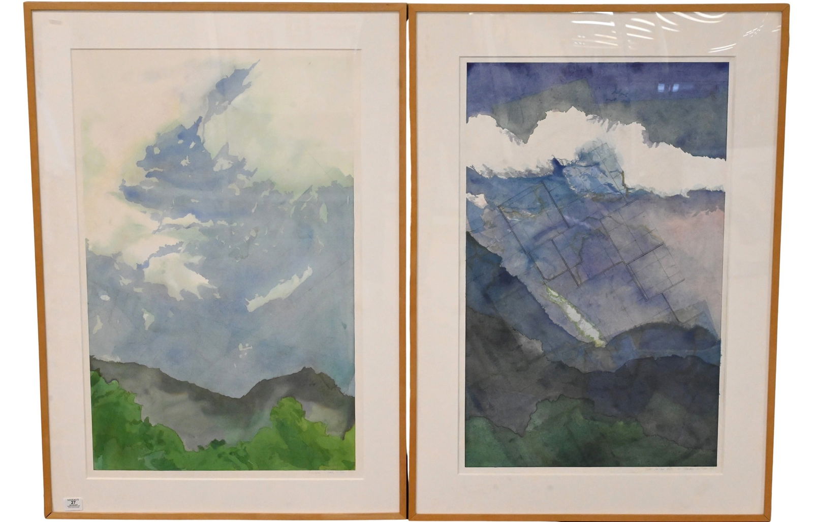 Two: Madge Stewart Willner (American B.1952): Two: Madge Stewart Willner (American B.1952) "Pice Verde", 1981 Watercolor on paper Signed and dated lower right Madge Willner '81 41" x 29" frame size "Cold Hollow Mountains", 1981 Watercolor