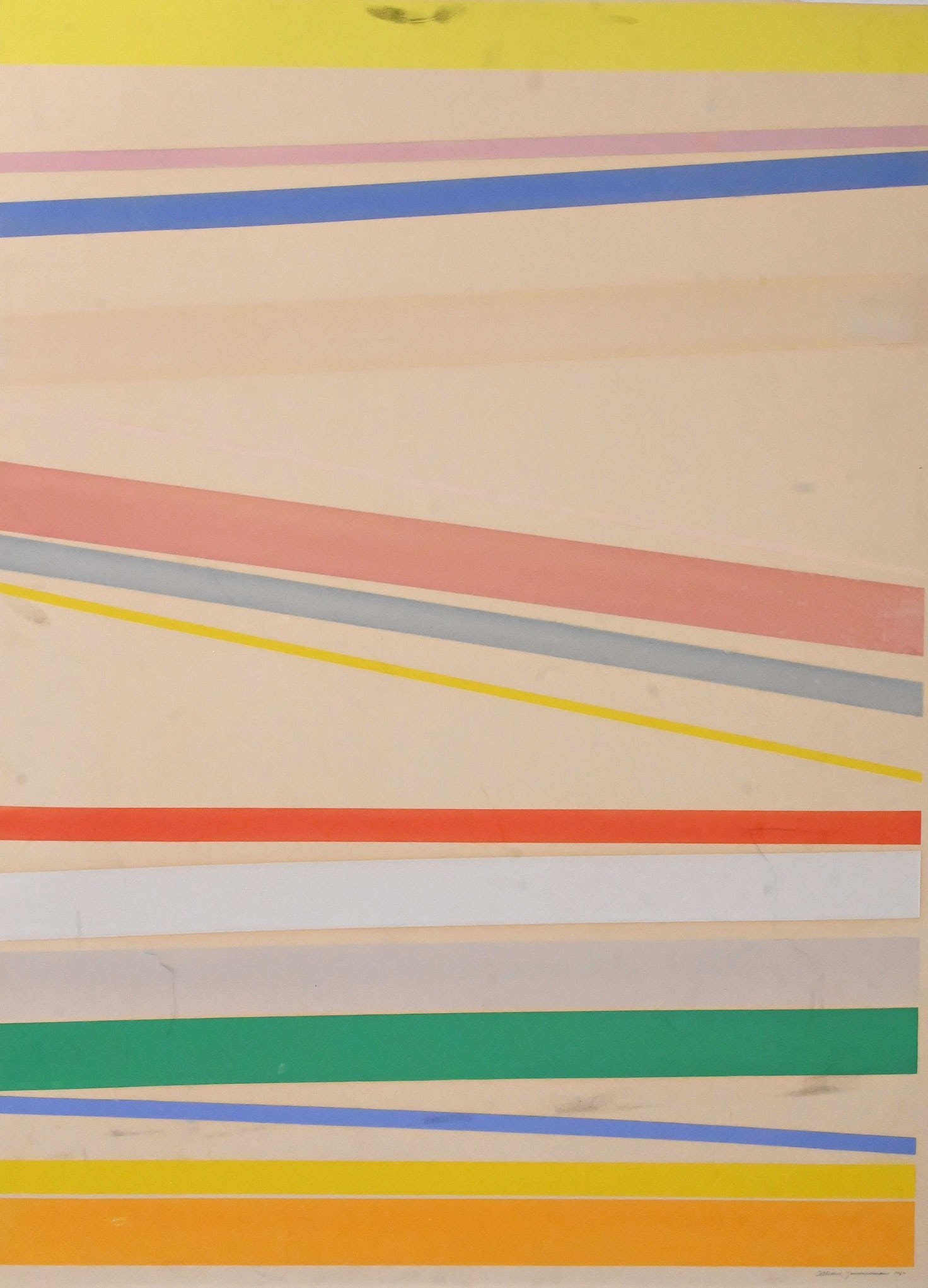 Catherine Zimmerman (American 20th Century): Catherine Zimmerman (American 20th Century) Color Field Pop Art, 1967 Watercolor and pencil on paper Signed and dated lower right Catherine Zimmerman 1967 40" x 30" frame Provenance: Property