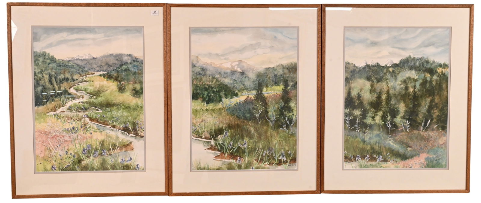 Three: Laura J. Eden (American, Connecticut 20th/21st Century): Three: Laura J. Eden (American, Connecticut 20th/21st Century) "Alaskan Iris", circa 1980 Watercolor on paper triptych Each signed lower right Laura J. Eden Each 29" x 21" sight, frame 39" x 31"