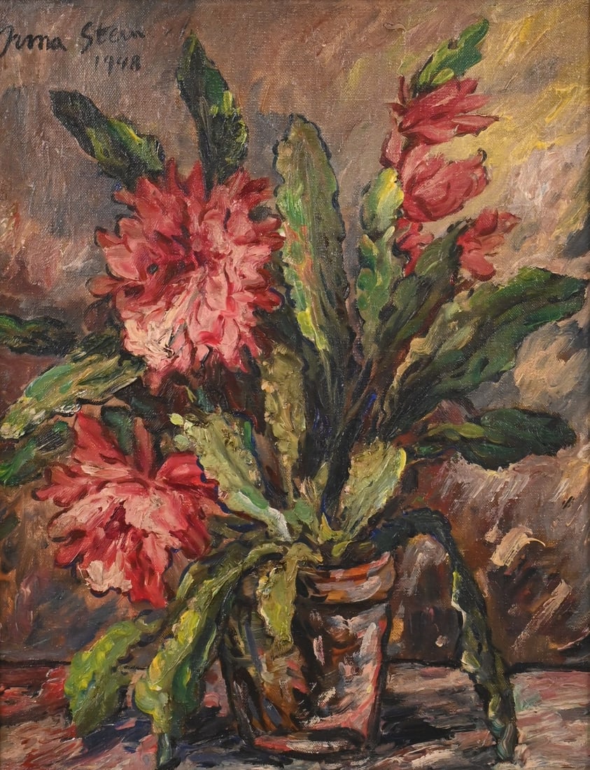 Irma Stern (South African 1894-1966): Irma Stern (South African 1894-1966) Flower Still Life, 1948 Oil on canvas Signed and dated upper left Irma Stern 1948 18" x 14" canvas, 22" x 18" frame Provenance: Time Auction, Little Neck, New York