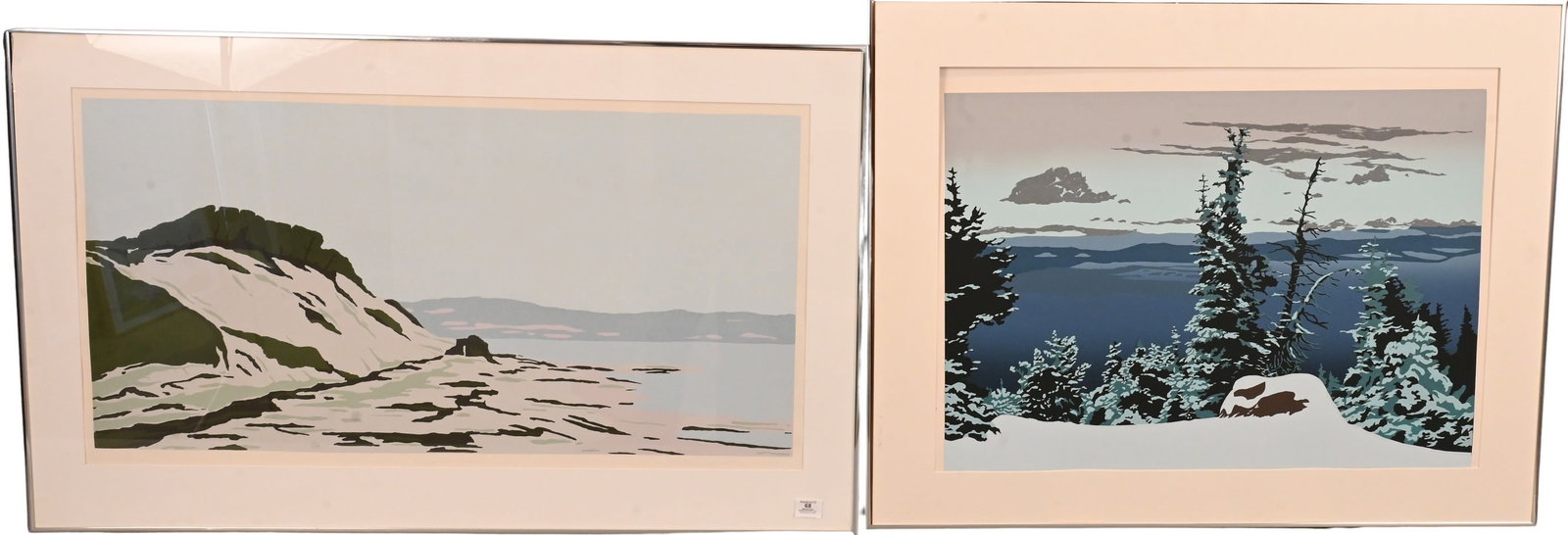 Two Large Framed Landscapes: Two Large Framed Landscapes to include Valerie Jesraly Seligsohn (American 1942 - 2012) "Vineyard Beach", 1977 Serigraph, edition 43/50 Signed and dated lower right Valerie Seligsohn 1977 28" x 46" fr