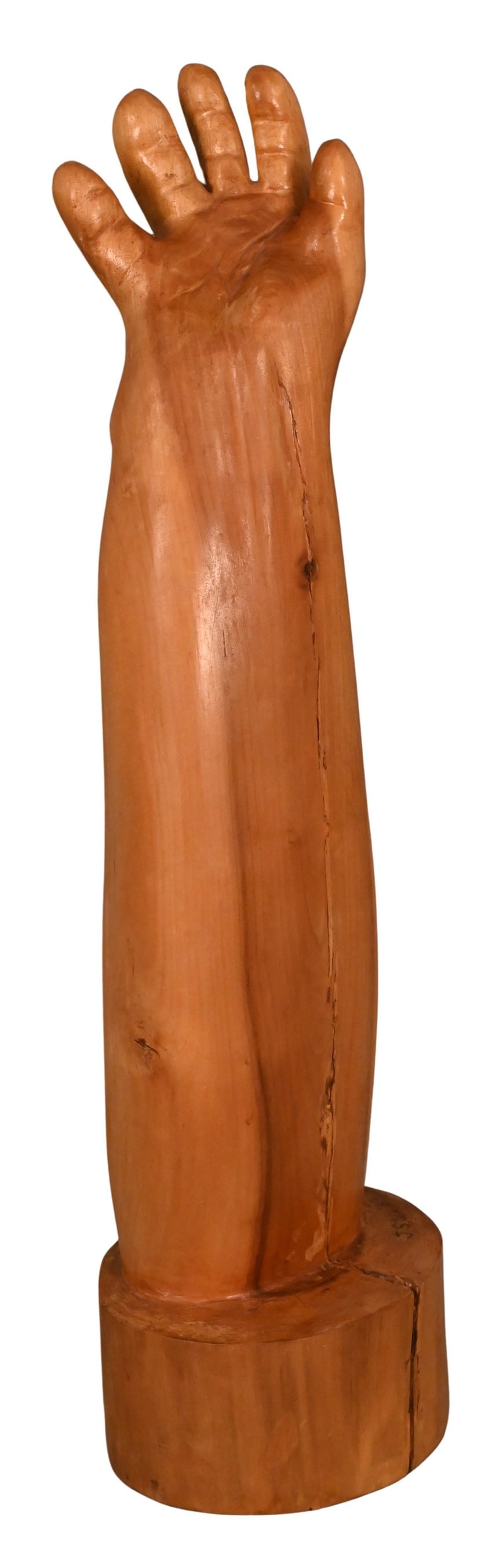 Gila J. Stein (Israeli B.1945): Gila J. Stein (Israeli B.1945) Sculpture of an Extended Hand, 1989 Carved wood Signed and dated on base J.Stein '89 Height 33 inches Reference: Works by the artist have been exhibited at the