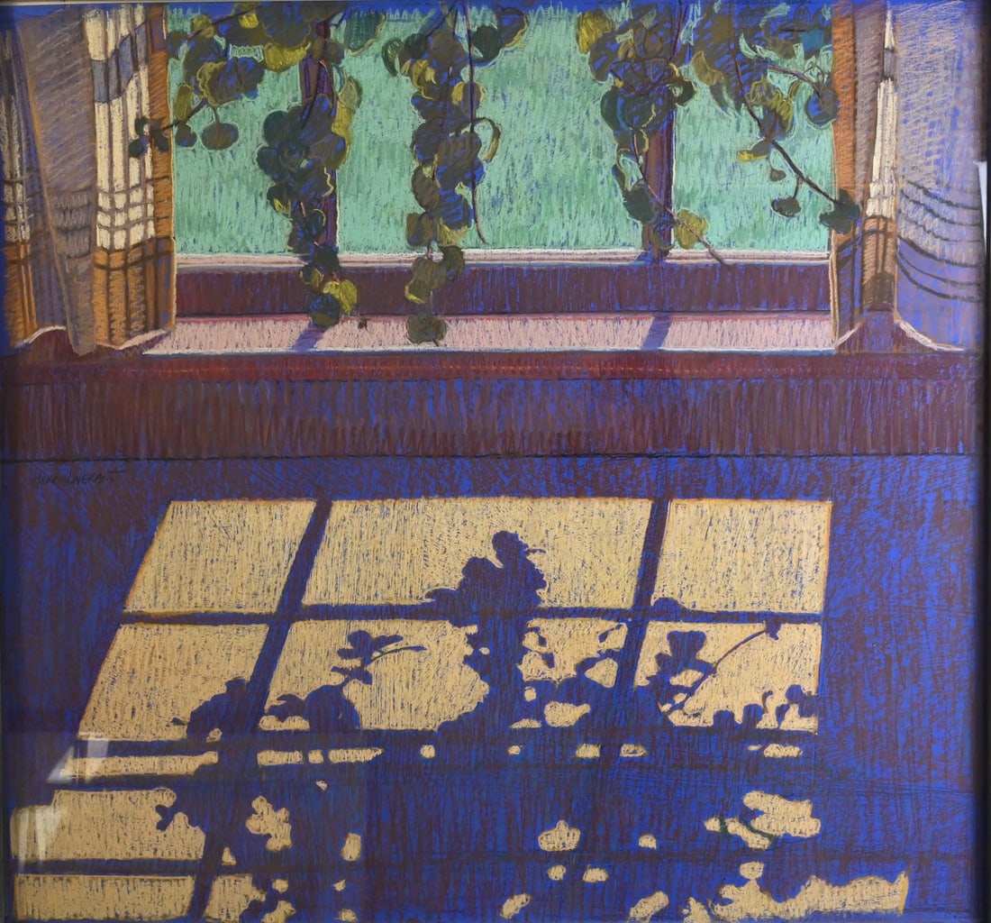 Gigi Horr-Liverant (American, Connecticut 20th/21st Century): Gigi Horr-Liverant (American, Connecticut 20th/21st Century) "Swedish Ivy" Window Still Life Pastel on paper Signed middle left Horr-Liverant, signed and titled verso 30" x 32" Provenance: Property fr