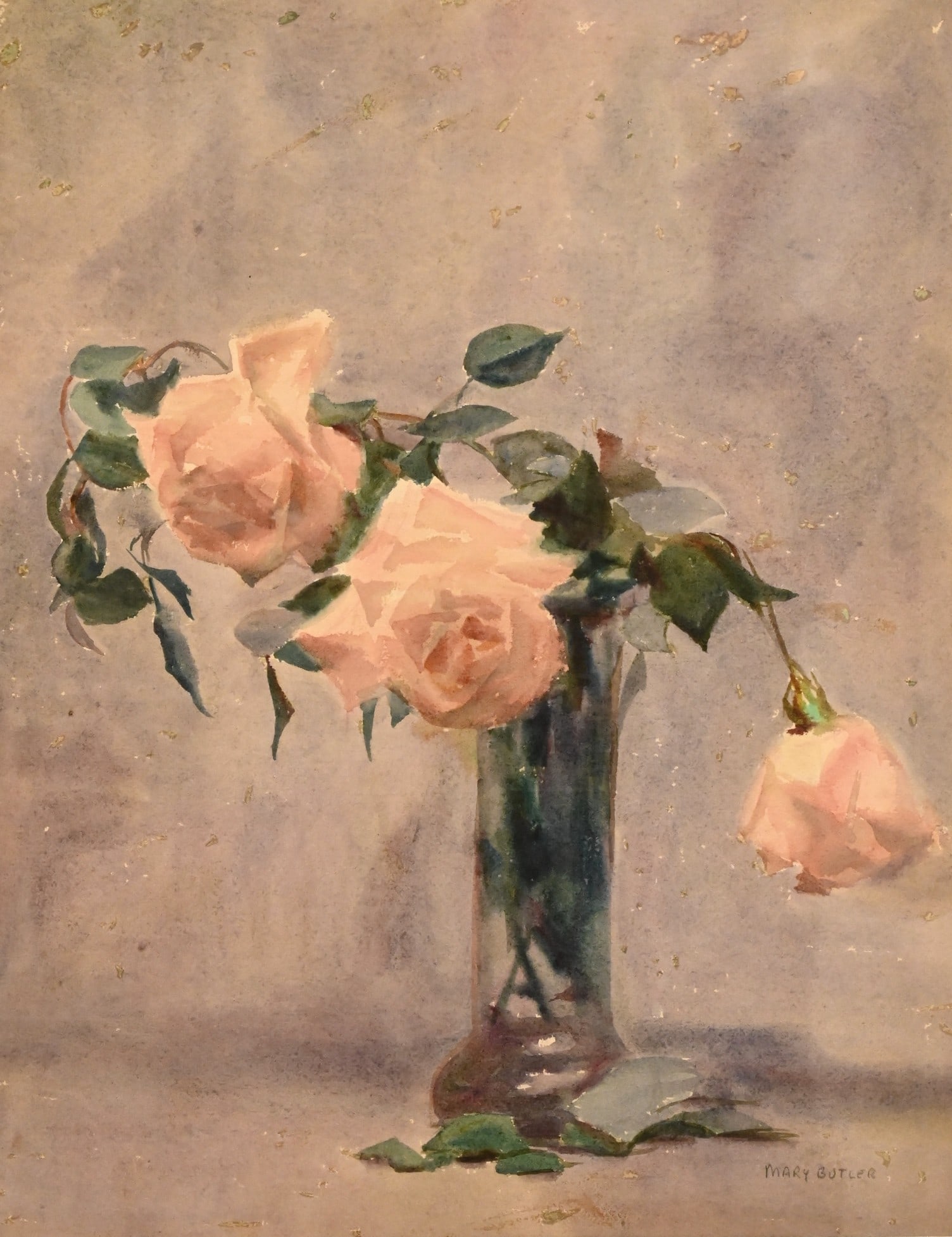 Mary Cable Butler (American 1865-1946): Mary Cable Butler (American 1865-1946) Still Life of Pink Roses in a Vase Watercolor on paper Signed lower right Mary Butler 18" x 14" sight, 30" x 24" frame