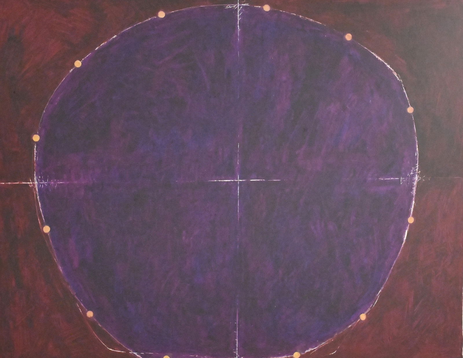 Leya Evelyn (Canadian B.1937): Leya Evelyn (Canadian B.1937) Red and Purple Circle, 1981 Mixed media, oil pastel on paper Signed and dated lower right Leya Evelyn '81 35" x 43" frame size Provenance: Property from a Private Collect