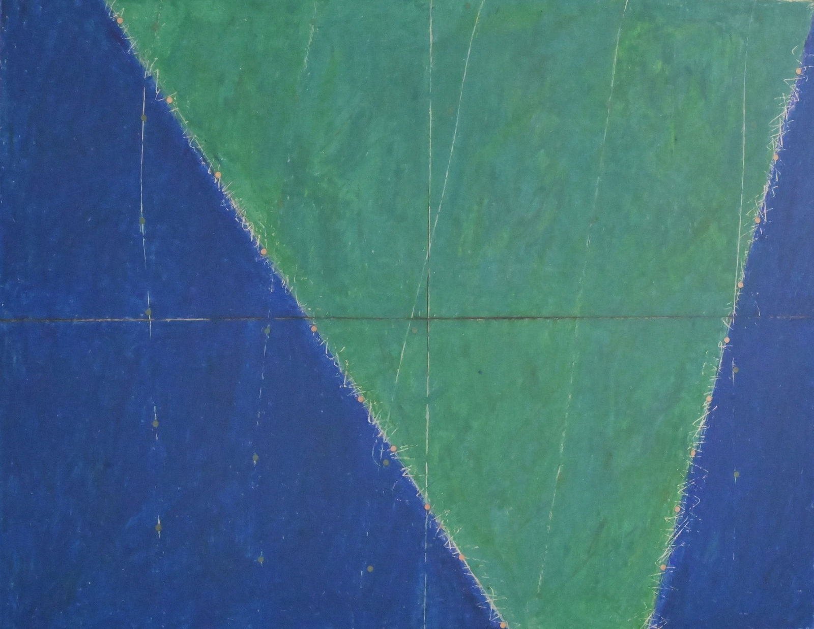 Leya Evelyn (Canadian B.1937): Leya Evelyn (Canadian B.1937) Green and Blue Triangle, 1981 Mixed media, oil pastel on paper Signed and dated lower right Leya Evelyn '81 35" x 43" frame size Provenance: Property from a Private Colle