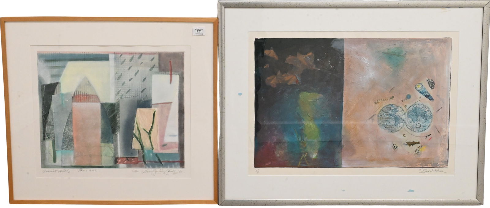 Two Framed Abstract Monoprints (1 of 6)