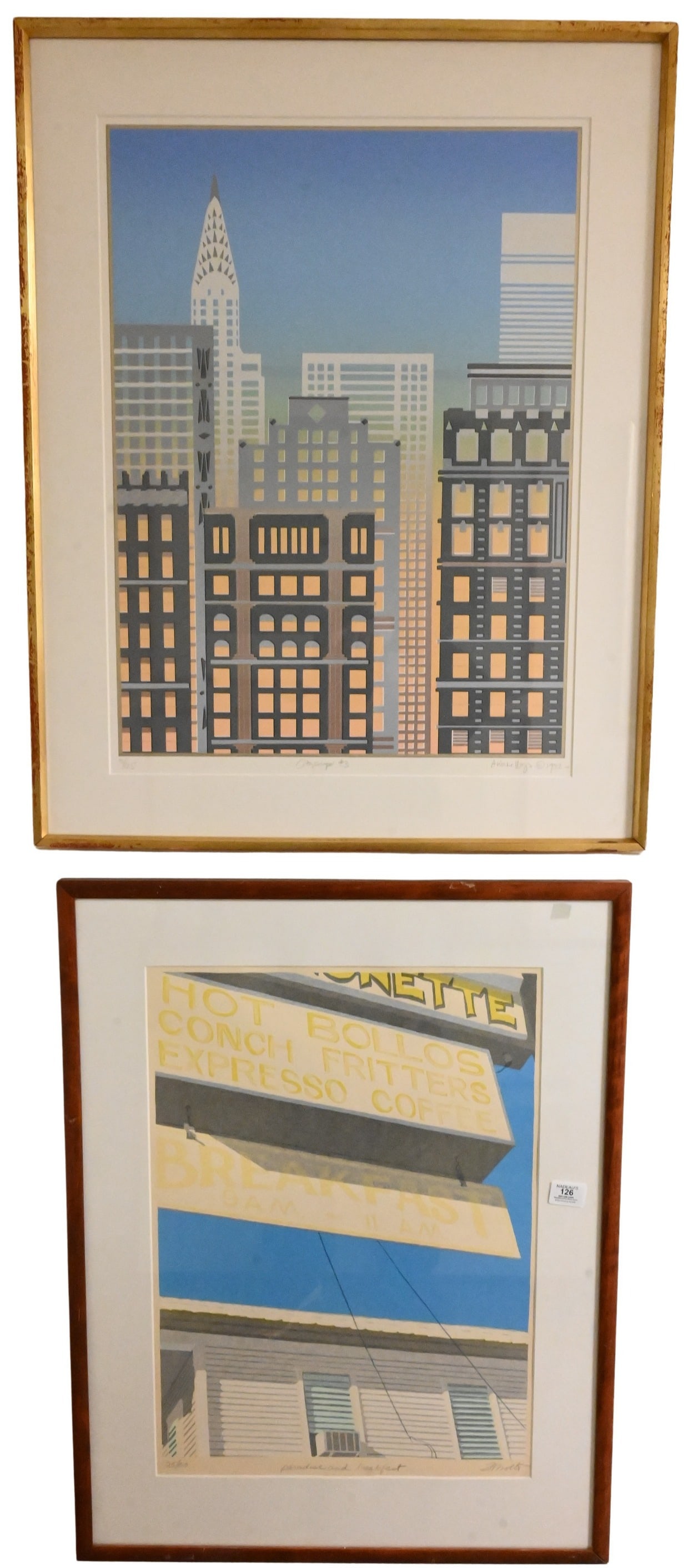 Three Framed Contemporary Cityscapes: Three Framed Contemporary Cityscapes to include Marcia Clay (American 20th/21st Century) "Jackson Street" Aquatint etching, edition 6/30 Signed lower right Marcia Clay Linda Molto (Canadian