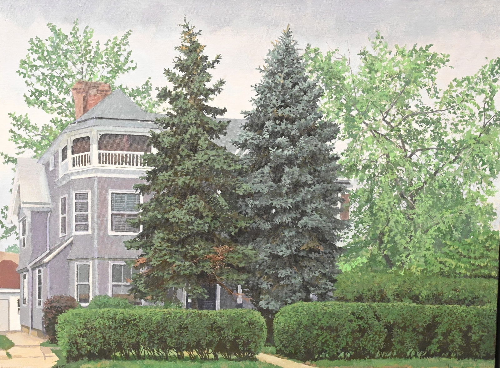 Irene Buszko (American B.1947): Irene Buszko (American B.1947) "Mrs. Caruso's House, Richmond Hill", 1981 Oil on canvas Signed and dated verso I.Buszko 1981, original labels verso 18" x 24" Provenance: Property from a Private Collec