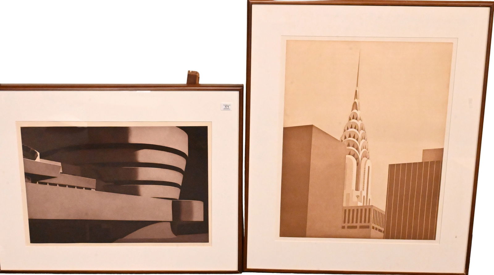 Two: Frances Myers (American 1936-2014): Two: Frances Myers (American 1936-2014) "The Guggenheim" Aquatint etching, artist proof edition Signed lower right Frances Myers "Gotham" Aquatint etching, artist proof edition Signed lower