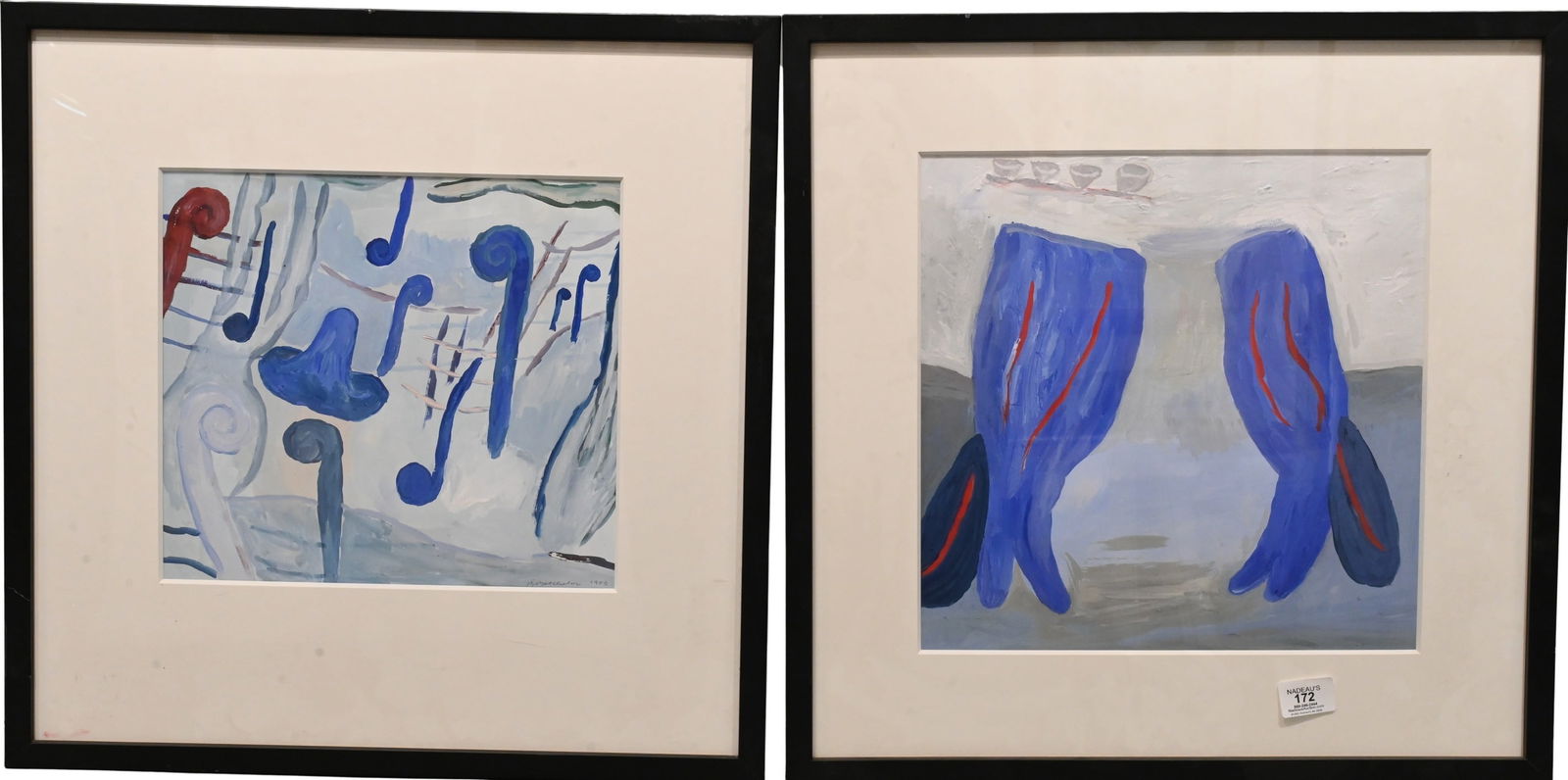 Two: Betsey Batchelor (American 20th/21st Century): Two: Betsey Batchelor (American 20th/21st Century) "Mexican Golf", 1983 Gouache on paper Signed and dated lower right B.Batchelor 1983 11 1/4" x 12 1/2" "Blue Curtains" Gouache on paper 11