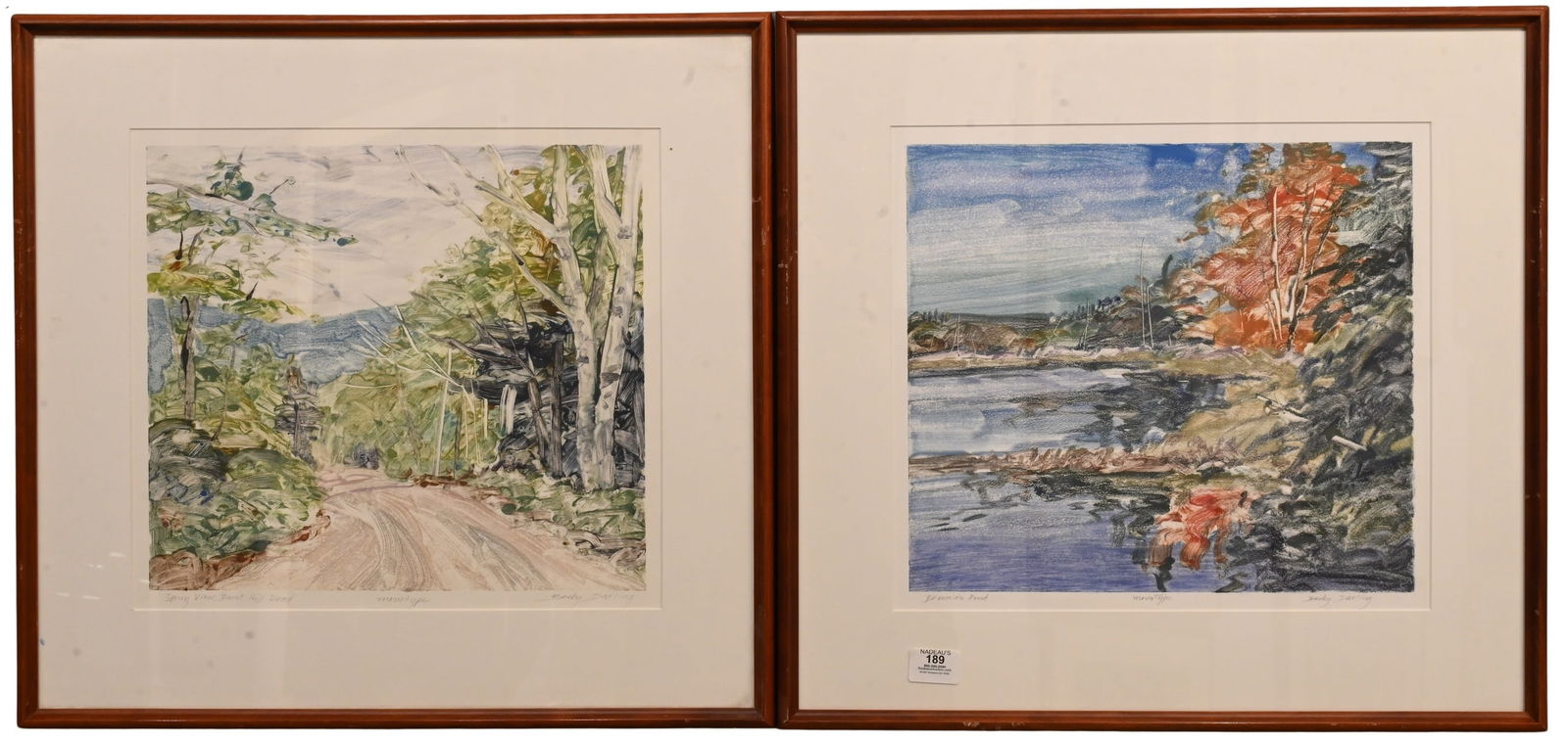 Set of Three: Becky Darling (American 20th/21st Century): Set of Three: Becky Darling (American 20th/21st Century) "Dunes, Sky and Inlet" "Brownie's Pond" "Spring View, Burnt Hill Road" Monotypes, mixed media on paper Each signed lower right Becky Darling 14