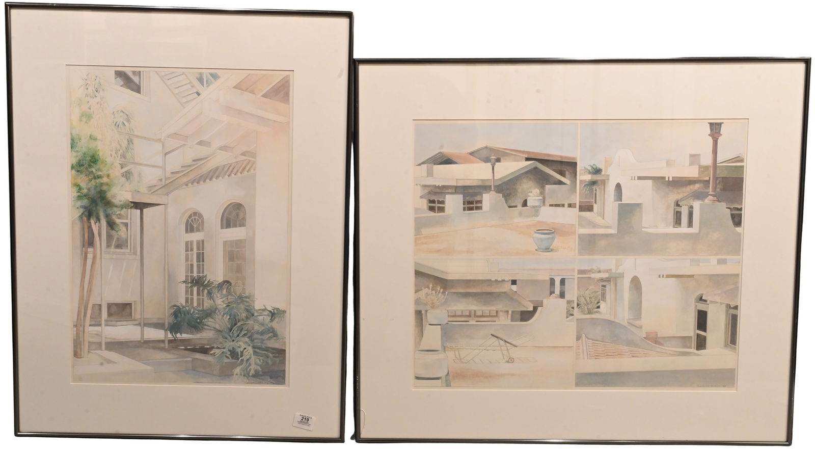 Two: Marjorie Lee Miller (American 20th/21st Century): Two: Marjorie Lee Miller (American 20th/21st Century) "Roof of the Mira Mar" and "Mira Mar Courtyard", 1982 Watercolors, gouache and graphite on paper Both signed lower right Marjorie Lee Miller 1982