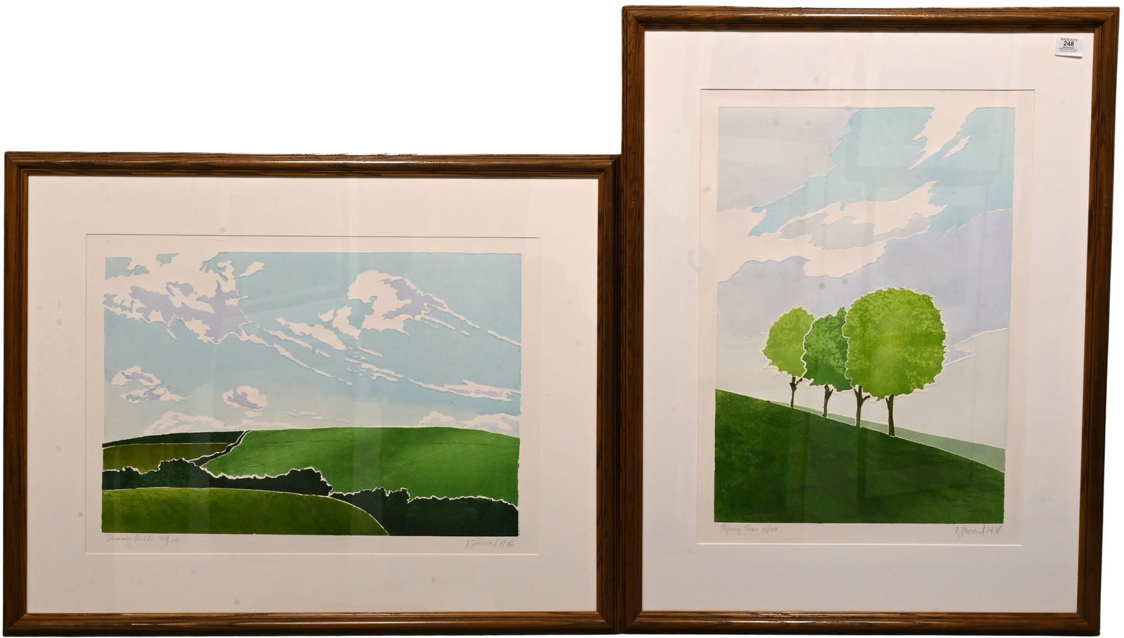 Three: Barbara Newcomb (British 1936-2020): Three: Barbara Newcomb (British 1936-2020) "Summer Fields", edition 33/100, 1976 "Spring Trees", edition 51/100, 1978 "Clouds over Hills", edition 27/100, 1977 Embossed etchings Each signed and