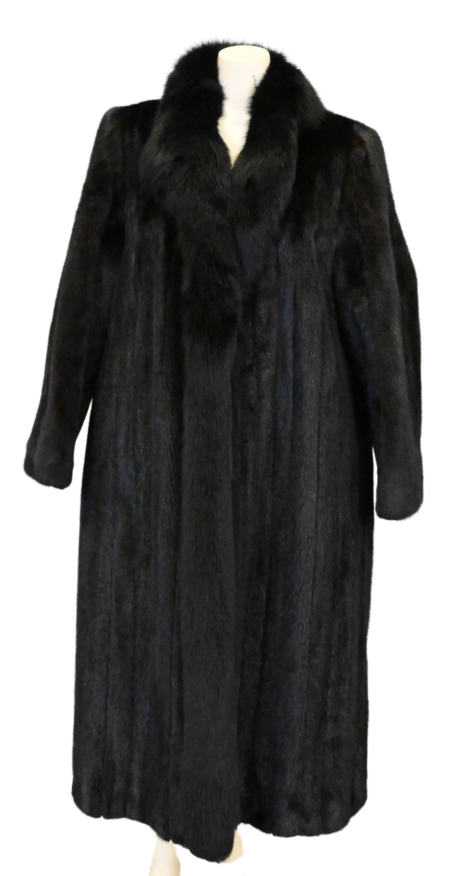 Full Length Park Black Mink Coat with Dyed Fox Trim (1 of 6)
