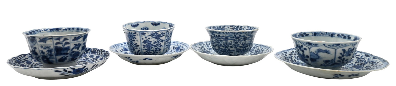 Four Pairs of Chinese Blue and White Porcelain Teacups and Saucers (1 of 5)