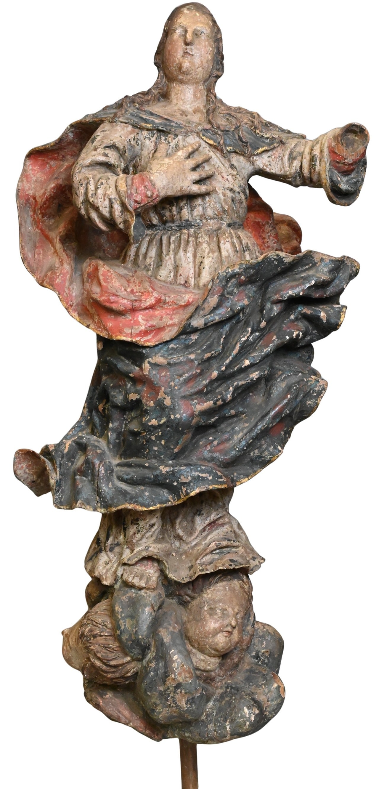 Spanish Colonial Carved Polychrome Figure of The Virgin Mary (1 of 5)